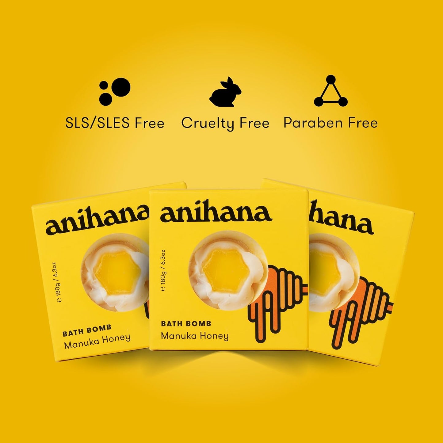 ANIHANA Bath Bombs with Coconut Oil, Paraben Free, Hand-Crafted Luxury Fizzers, Refreshing Manuka Honey Scent, 6.3 oz Each, 3 Pack