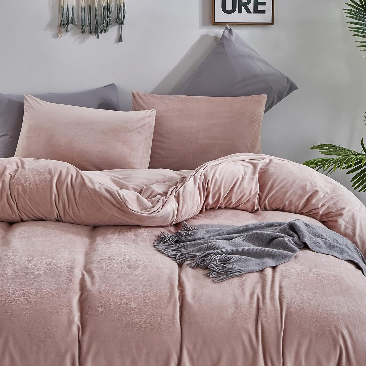 Cottonight Pink Velvet Comforter Set Queen Dusty Pink Flannel Bedding Comforter Set Queen Plain Blush Pink Winter Blanket Quilts Modern Sherpa Micromink 3 Piece Bedding Set