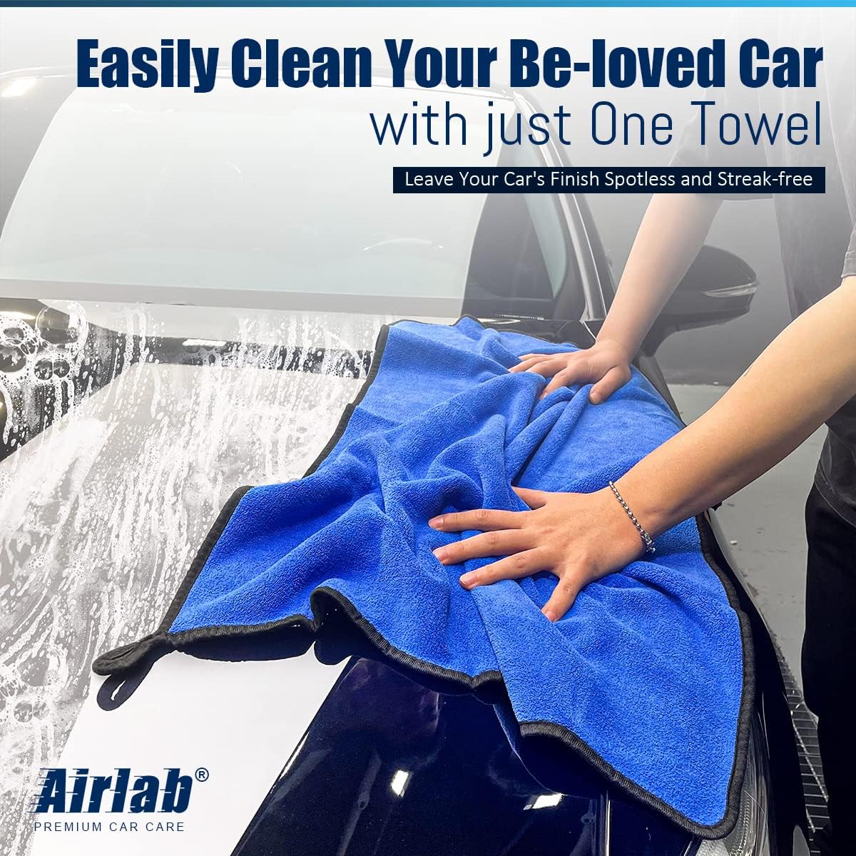 Airlab Microfiber Towels for Cars Wash Drying Thick Plush Cleaning Cloth Auto Detailing Super Absorbent for Interior & Exterior Lint Free, Streak Free, 35 x 24 Inch, 500 GSM, Pack of 1