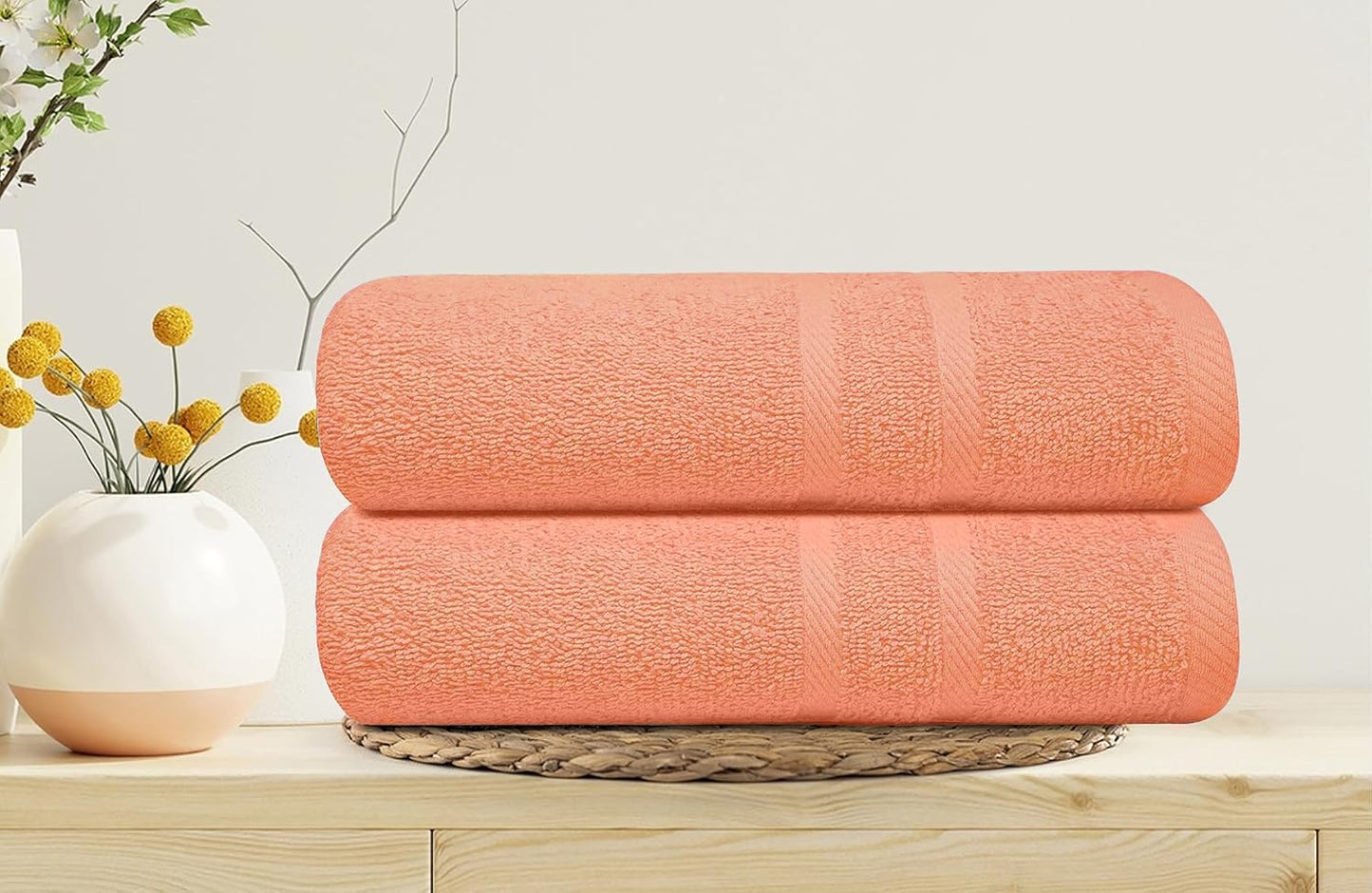 Looperry 6 Pack Small Bath Towel Set - 100% Cotton 23x46 Shower Towels in 450 GSM. Lightweight & Absorbent Quick Dry Gym Towel for Showering, Pet Drying, Spas & Salons. Terry Ringspun Towels (Peach)