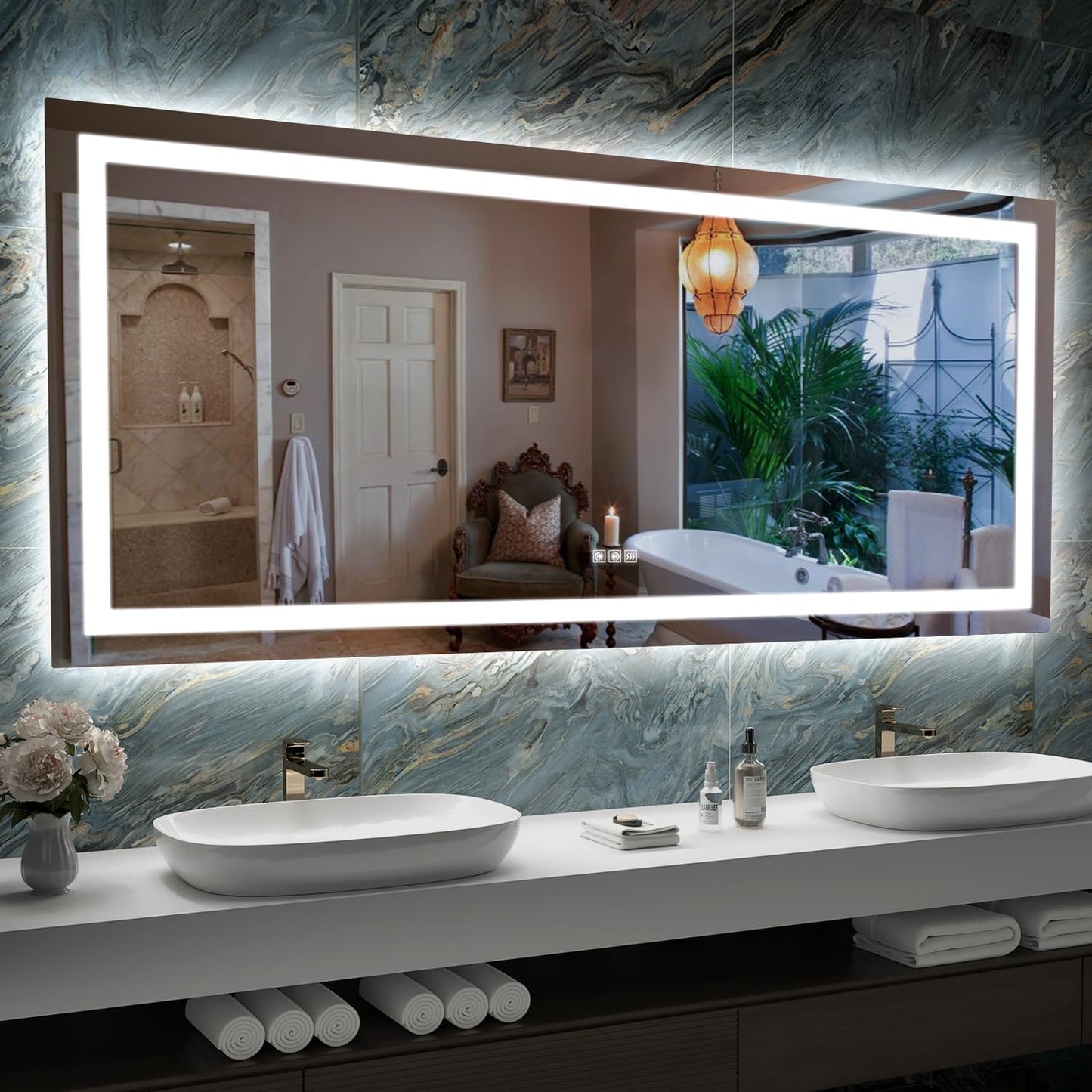 LED Mirror for Bathroom, 72x32 Inch Backlit + Front Lighted Bathroom Vanity Mirror with Lights, Double Light Strips, 3 Colors, Shatter-Proof, Anti-Fog and Brightness Memory