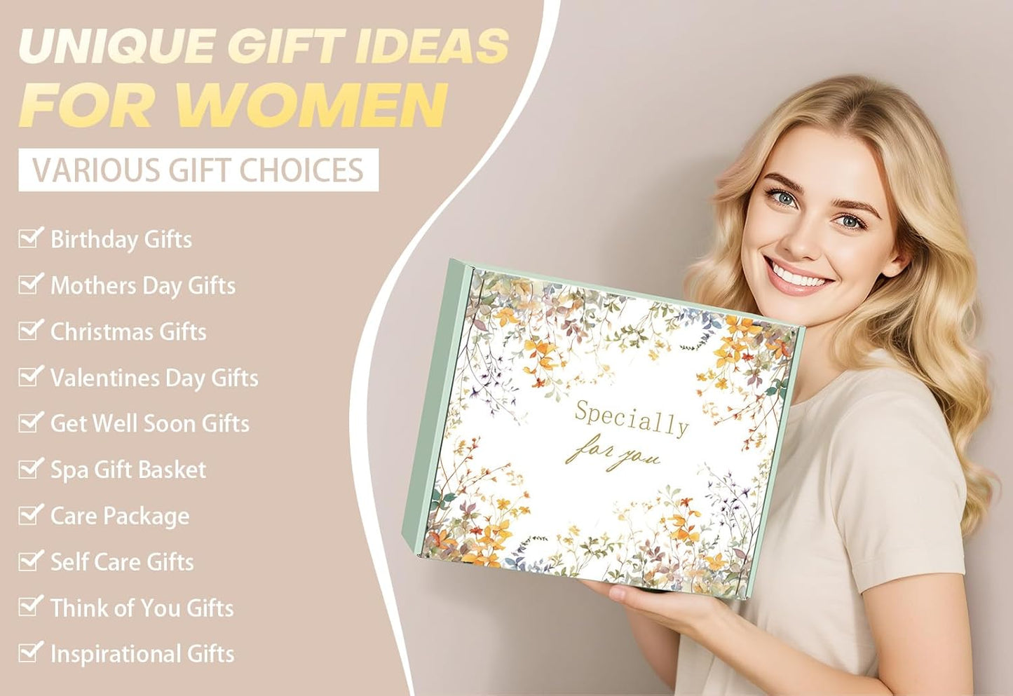 Self Care Gifts for Women Spa Gift Basket Birthday Gifts for Women, Get Well Soon Gift Baskets Thinking of You Relaxation Stress Relief Care Package, Christmas Gifts for Mom Friend Sister(Khaki)