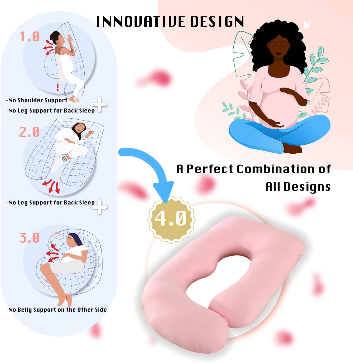 ALLOPERA Pregnancy Pillow, Full Body Maternity Pillow 57 inch, with Removable Washable Cover - Sleep Support for Legs, Back, Neck, Shoulder, HIPS, Belly for Pregnent Women, Jersey Knit Cotton (Pink)