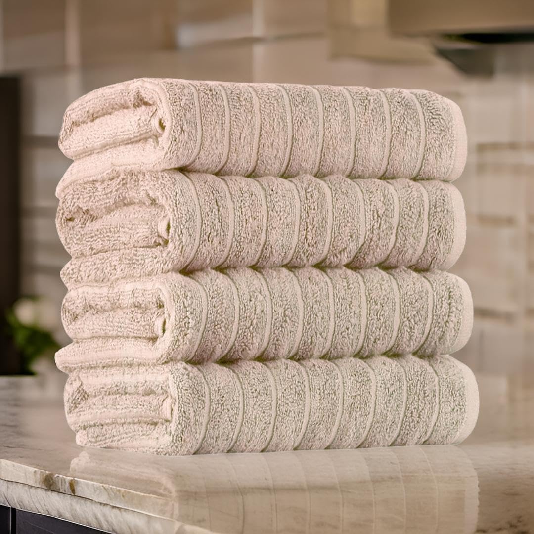 Classic Turkish Towels CTT Luxury Hand Towels for Bathroom Set of 4, 100% Turkish Cotton, Quick Dry & Comfy Towels for Hotel & Spa, Highly Absorbent | 20"x32" (Almond Beige)
