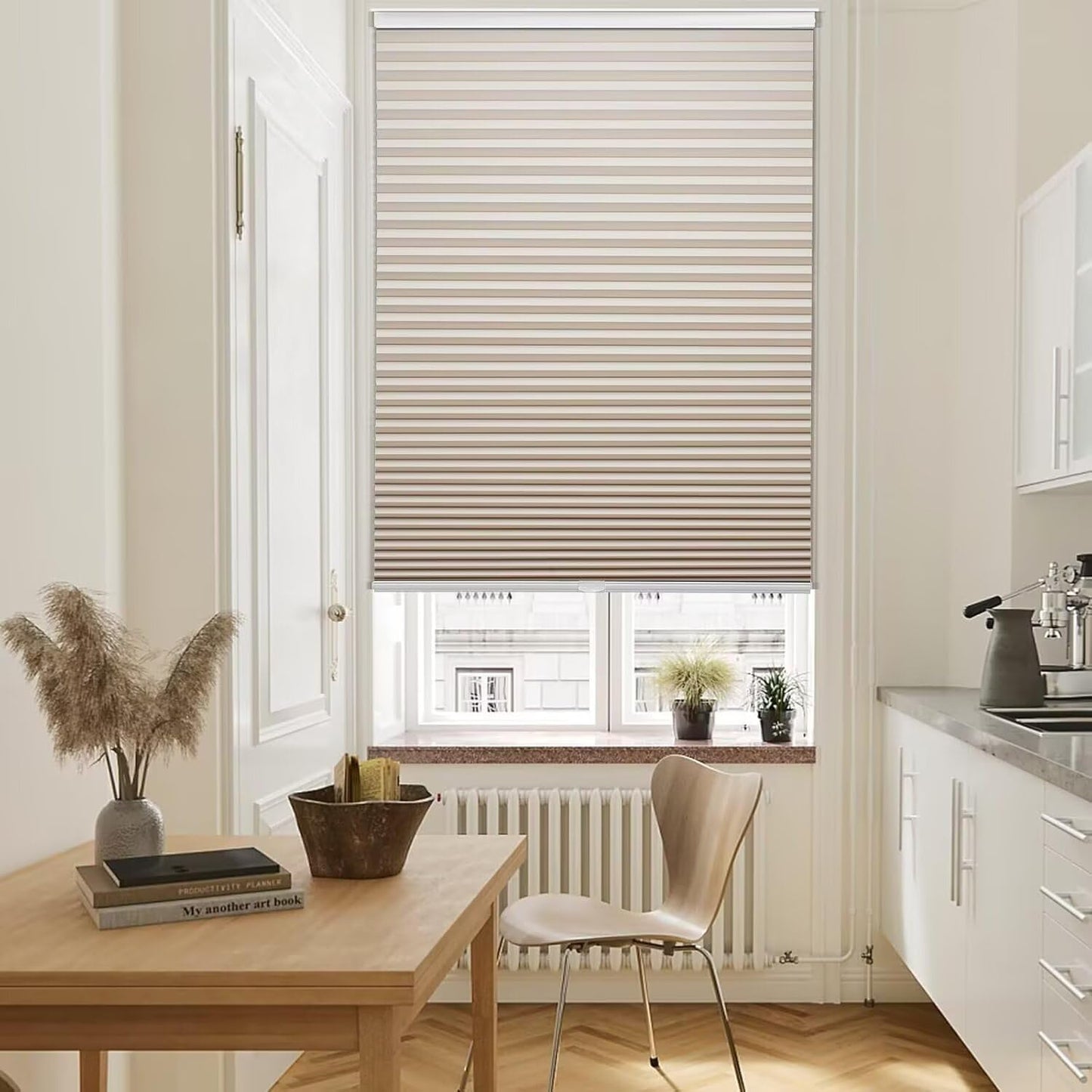 MYshade 1.5-Inch Cellular Cordless Blackout Shades,Thermal Insulating Noise Reducing Waterproof Blinds,Honeycomb Window Treatments for Indoor Light Control (Beige-23 W x 50" H)