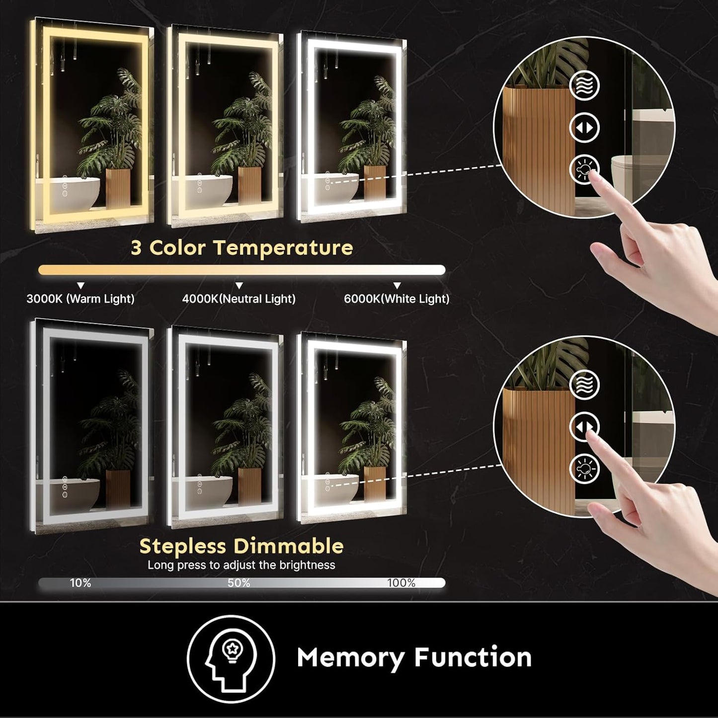 24x32 LED Bathroom Mirror with Lights – Anti-Fog, Dimmable, Backlit & Front Lit Lighted Vanity Mirror for Wall – Smart Bathroom Mirror with Memory Function, Shatterproof Tempered Glass