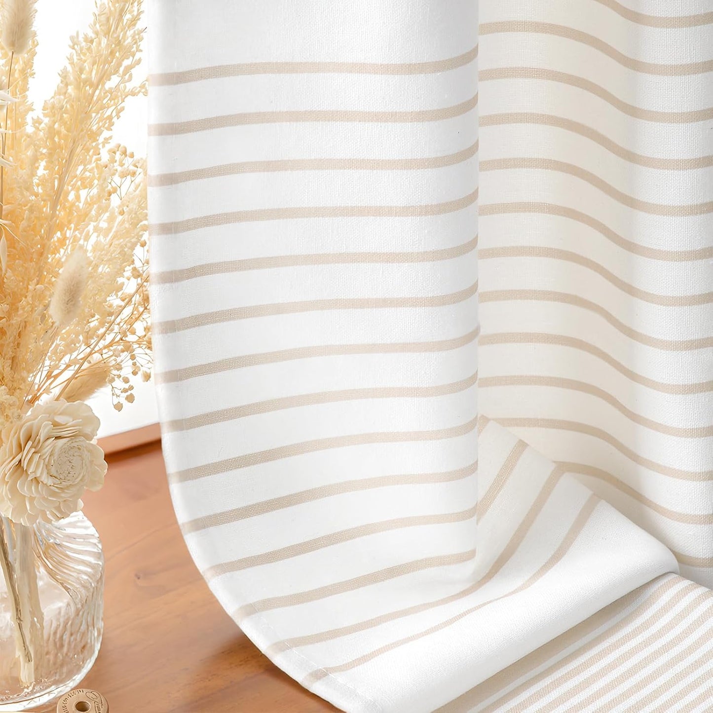 Awellife Boho Beige Shower Curtain for Bathroom Cotton Stripe Tassel Shower Curtain 72 X 72 Inches Natural Texture