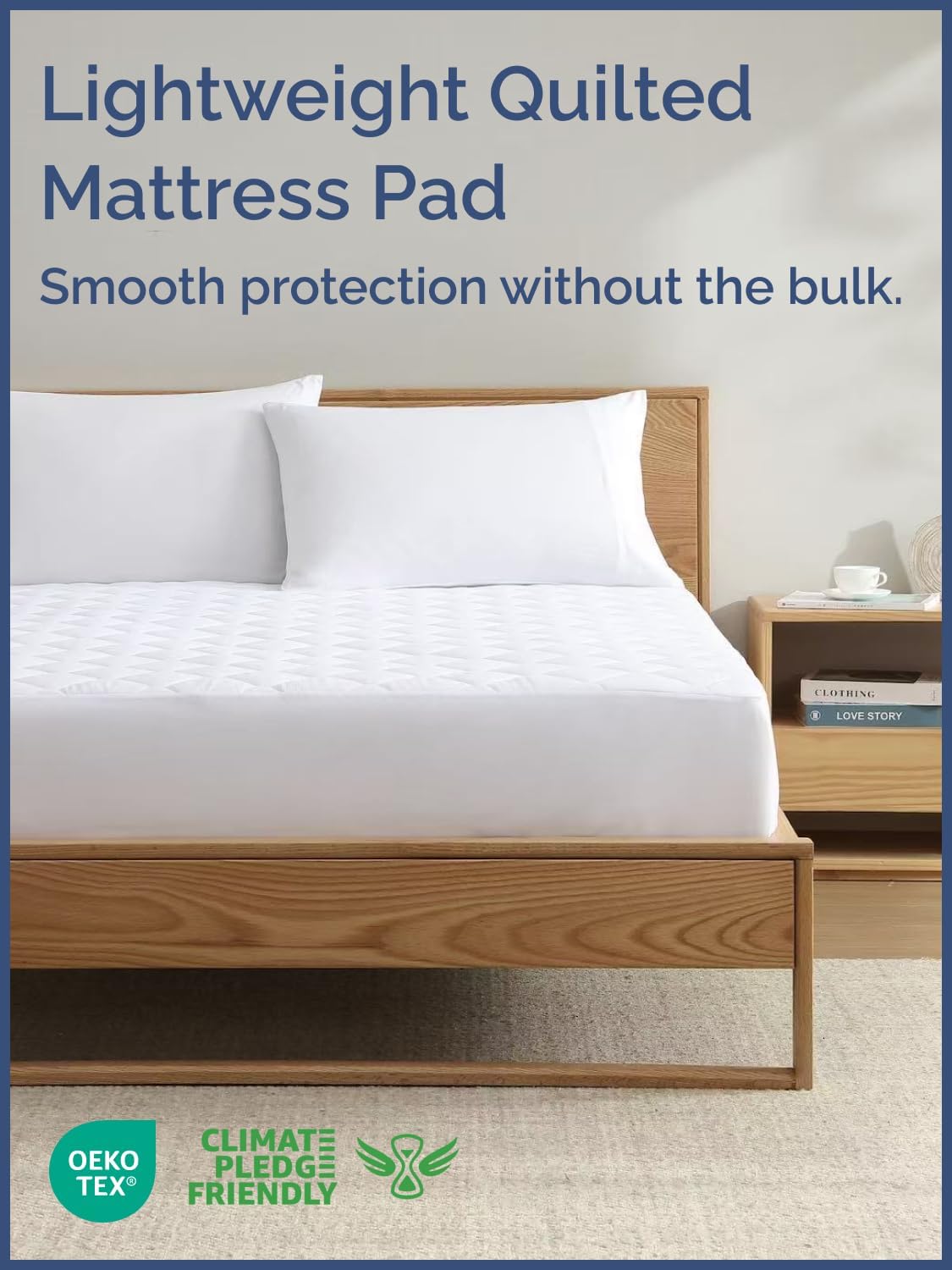 Quilted Fitted Mattress Pad Full Size - Elastic Fitted Mattress Topper Protector & Cover - Breathable, Soft, Low Profile Top Cover with 8-16 Inch Deep Pockets - Easy-Fit and Machine Washable - White