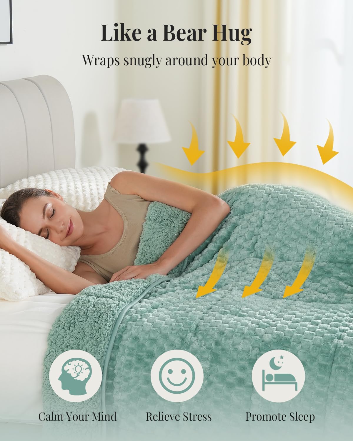 Topblan Sherpa Weighted Blanket for Adluts, Soft Cozy Jacquard Fleece Weighted Blankets Twin Size 12lbs, Thick Heavy Blanket for Sleeping, 48 x 72 inches, Sage Green