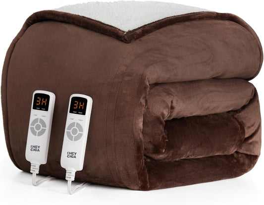EHEYCIGA Heated Blanket - Queen Size, 9 Heating Levels, 10 Hour Auto Off, Soft Cozy Sherpa, Dual Control, 84 x 90 Inches