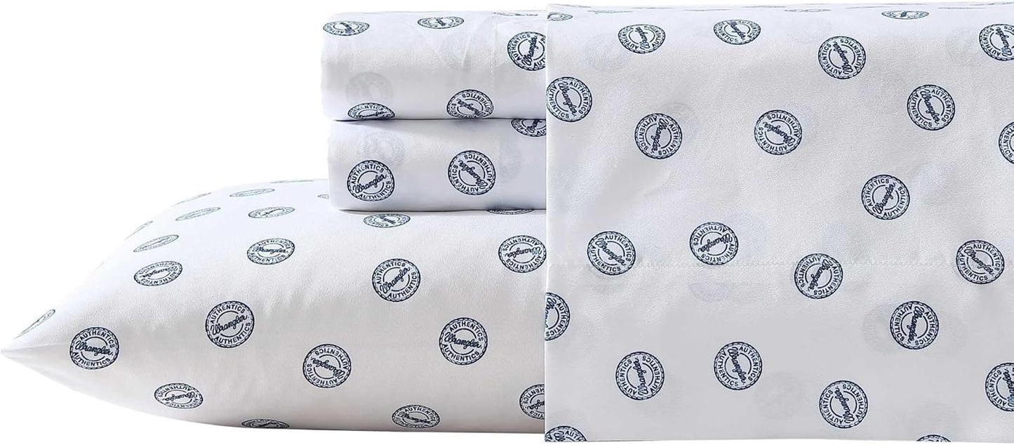 Wrangler - Full Bed Sheets, Breathable & Wrinkle Resistant Bedding, Includes Matching Sham & Pillowcases, Dorm Essentials (Tossed Button Blue)
