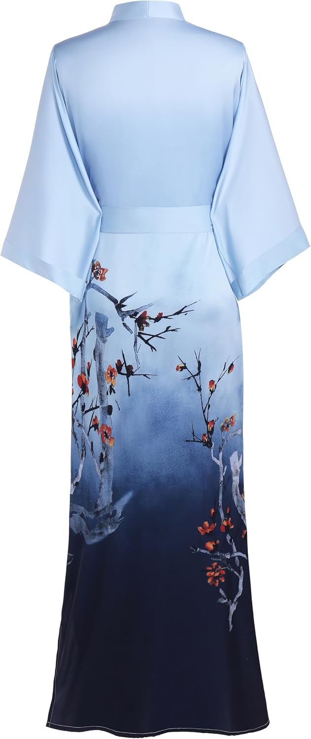PRODESIGN Kimono Robe for Women - Long Satin Sleepwear Silky Kimono Cover-Up Nightgown Japanese Bathrobe Loungewear Blouse