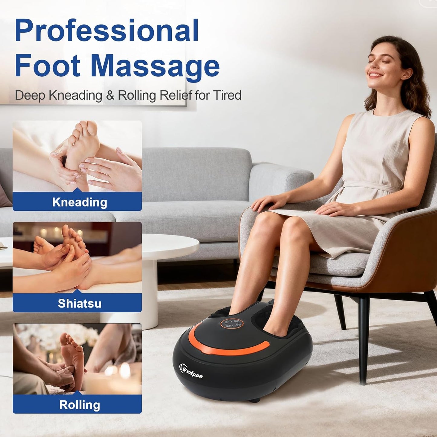 Shiatsu Foot Massager Electric Feet Massage Machine Deep Kneading Relief for Plantar Fasciitis, Air Compression, 3 Heat Levels Relax for Home Office Use, Christmas Gifts for Women Mom Dad Black