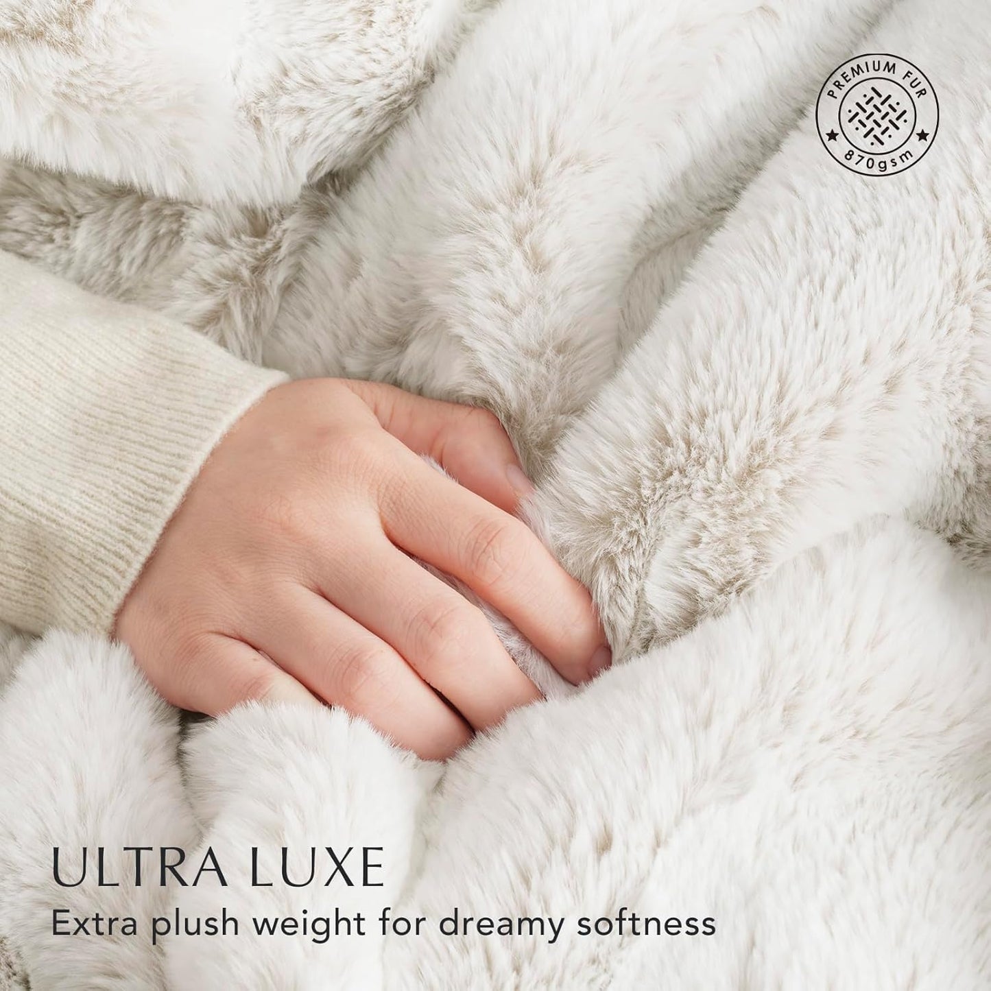EVERGRACEHOME Ultra Soft Luxury Fluffy Mink Faux Fur Throw Blanket, Thick Warm Fall Winter Blankets for Bed, Couch, Cozy Plush Reversible Blanket for Chair, Sofa (Tipped Champagne Ivory, 50"x60")