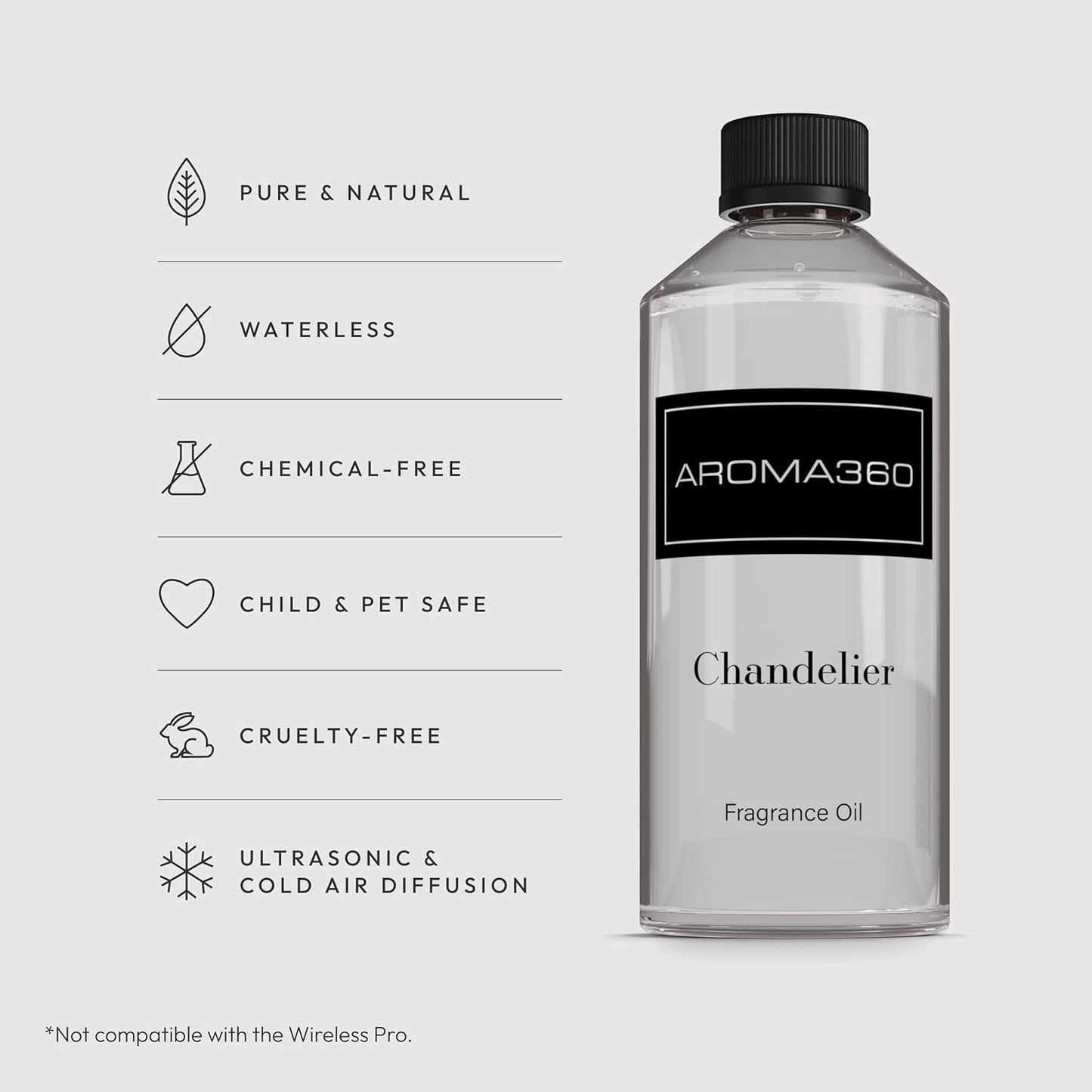 Aroma360 - Chandelier Fragrance Oil Blend | Hotel Inspired for Luxury Essential Oil Diffusers | Aromatherapy Scent Diffuser Oil | Bergamot, Woodsy Sandalwood, and Flirtatious Saffron - 500ML