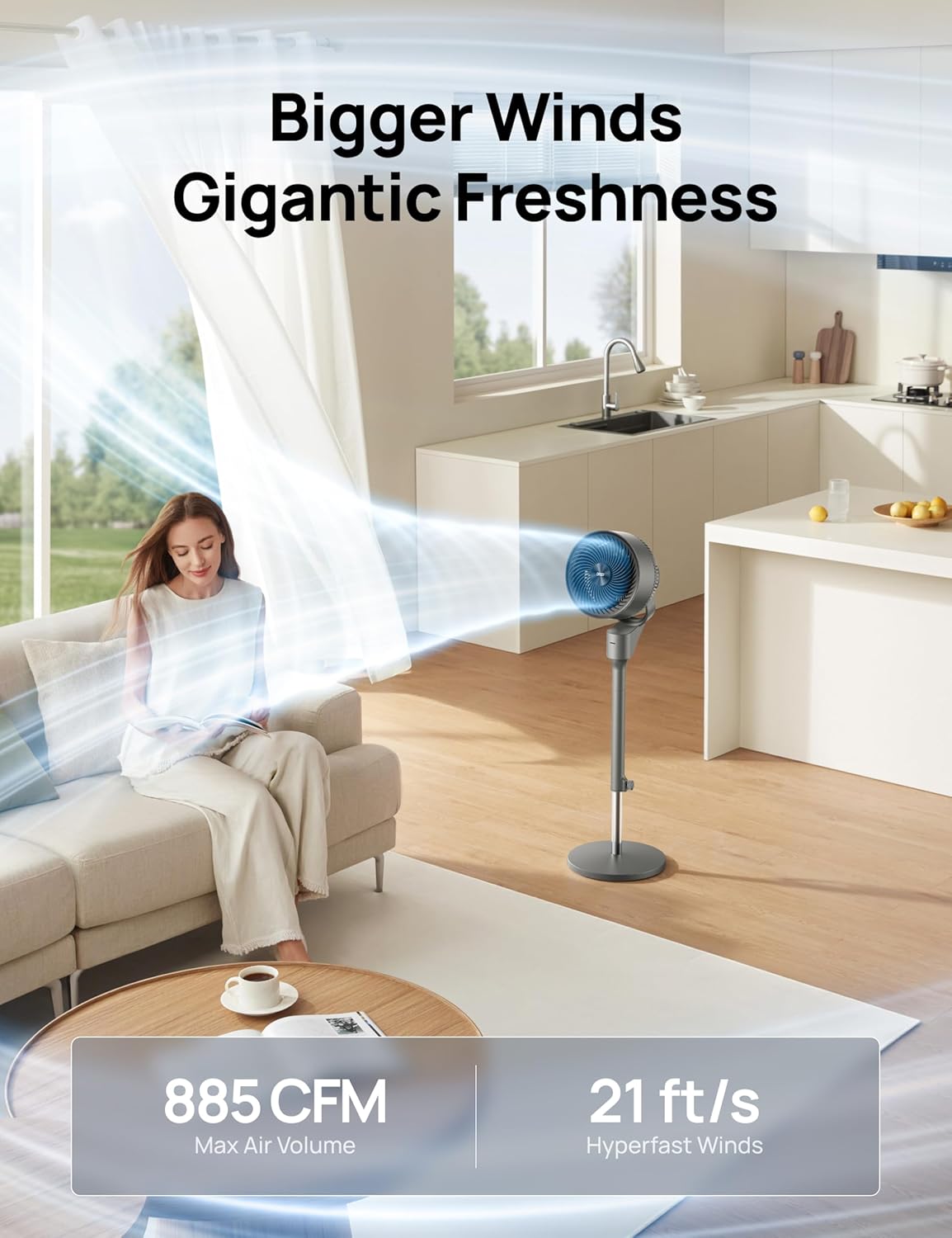 Dreo Fan for Bedroom, 80° Oscillating Standing Fan, 25dB Quiet, 80ft Pedestal Fans for Home Office, 90° Manual Vertical, 3 Speeds, Remote, 34-41" Adjustable Height, Air Circulator