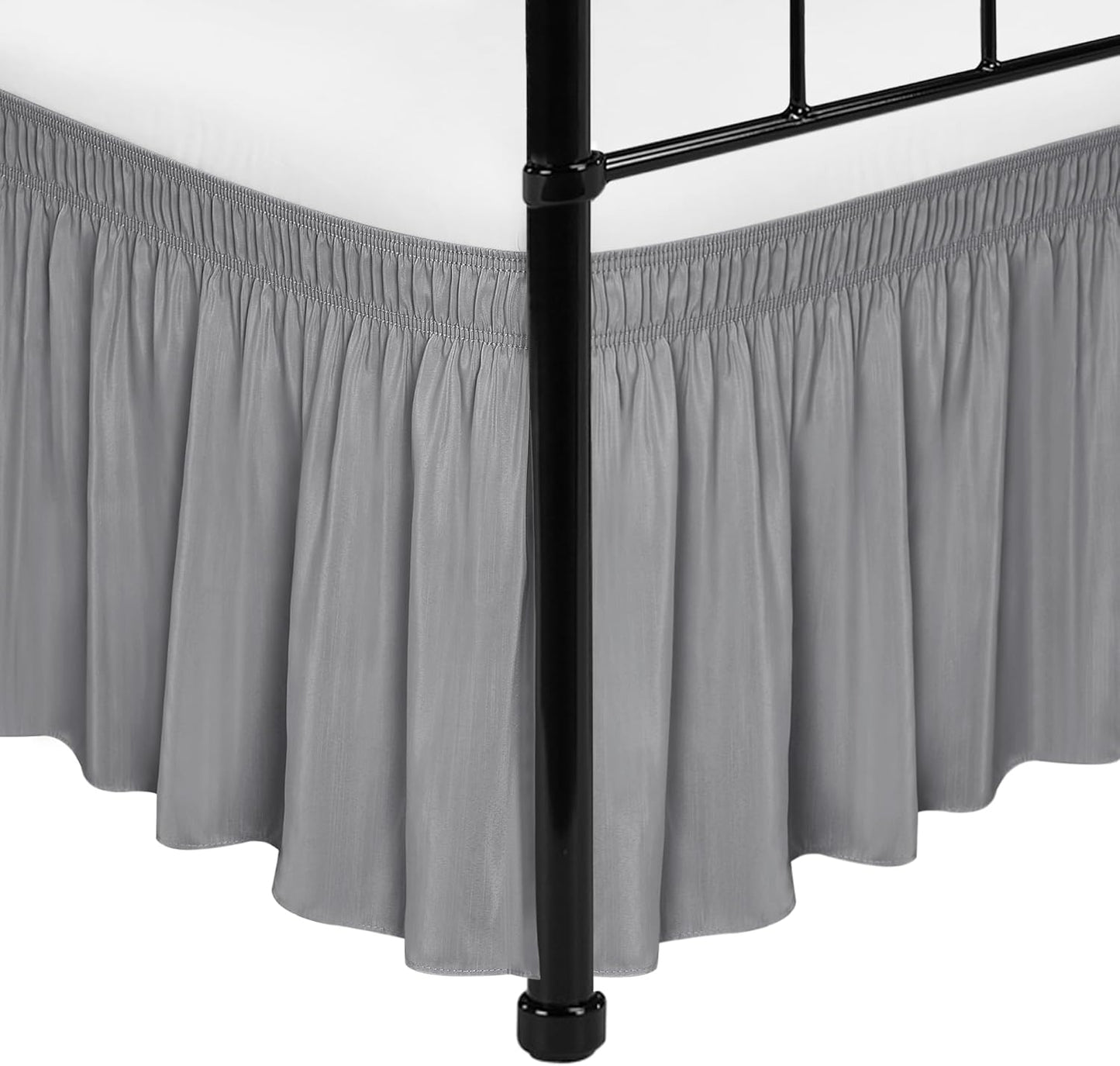 Biscaynebay Wrap Around Bed Skirts with Split Corners for Twin/Twin XL Beds 15" Drop, Silver Grey Adjustable Elastic Dust Ruffles Easy Fit Wrinkle Resistant Silky Luxurious Fabric Machine Washable