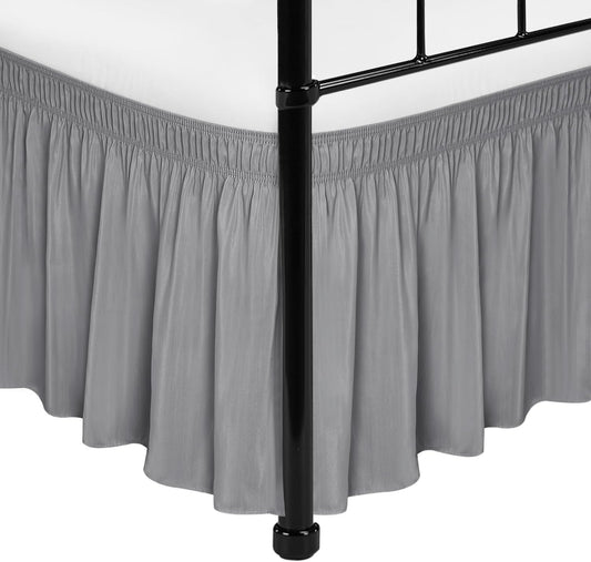 Biscaynebay Wrap Around Bed Skirts with Split Corners for Twin/Twin XL Beds 15" Drop, Silver Grey Adjustable Elastic Dust Ruffles Easy Fit Wrinkle Resistant Silky Luxurious Fabric Machine Washable