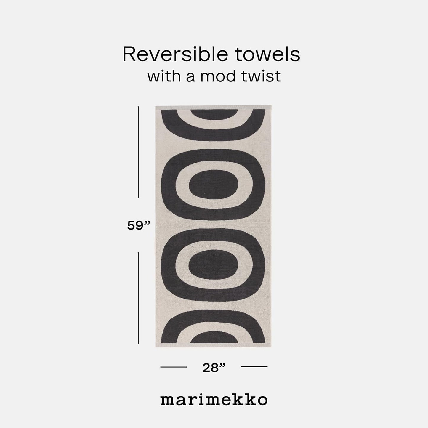 MARIMEKKO Melooni Terry Cotton Bath Towel (Charcoal) – Natural Forms Patterned Bath Towels – 59 in x 28 in