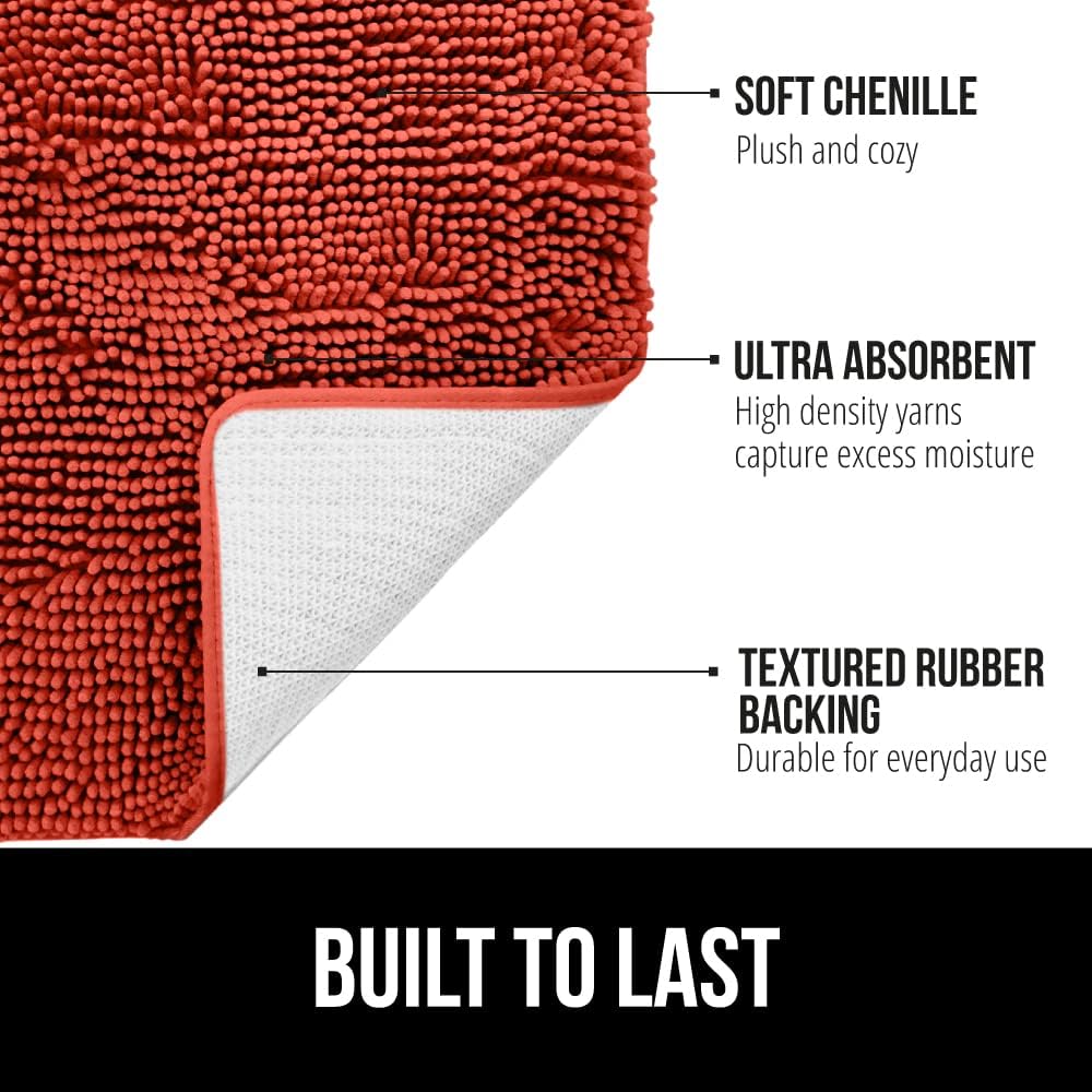 GORILLA GRIP Bath Rug Mat 30x20, Soft Absorbent Chenille, Quick Dry Microfiber Mats, Rubber Backing Washable Shower Floor Rugs, Bathmat Runner, US Designed Bathroom Accessories Decor, Sunset Orange