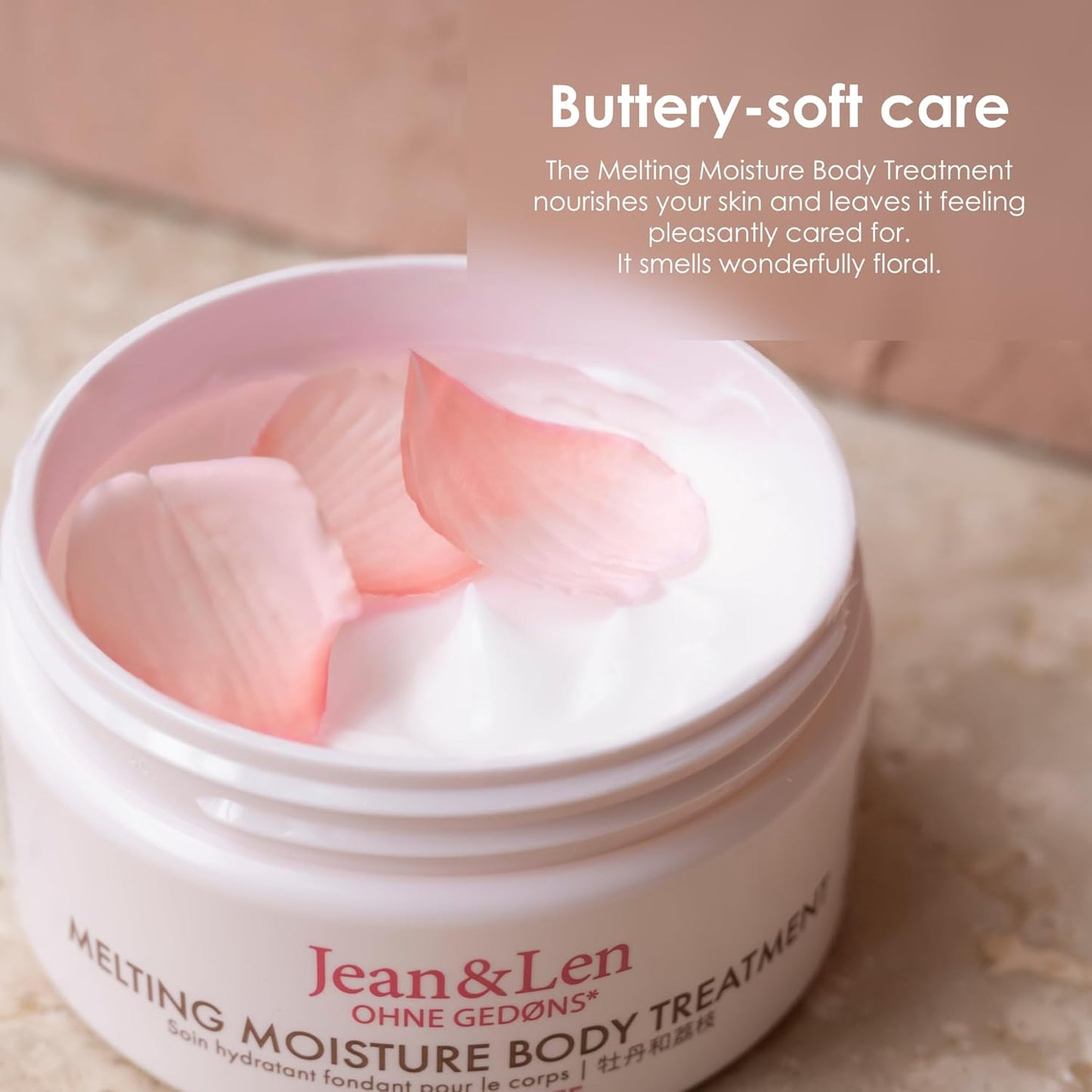 Jean & Len Melting Moisture Body Treatment Peony & Lychee, for a fragrant care result, for normal skin, nourishing body butter, without parabens & silicones, vegan, 6.76 Fl. Oz.