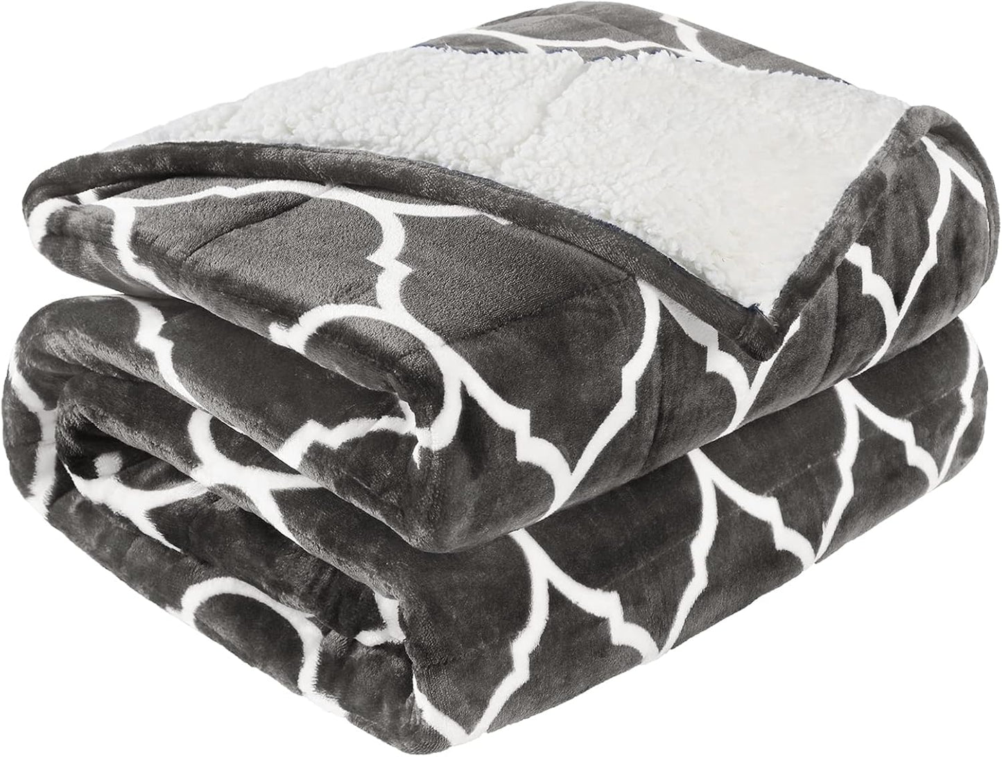 Cottonblue Morocco Sherpa Weighted Blanket 20lbs for Adult, Soft Fuzzy Fleece Bed Blanket with Ceramics Beads, Dual Sided Cozy Plush Weighted Blanket for All Season, 60 x 80 inches, Gray