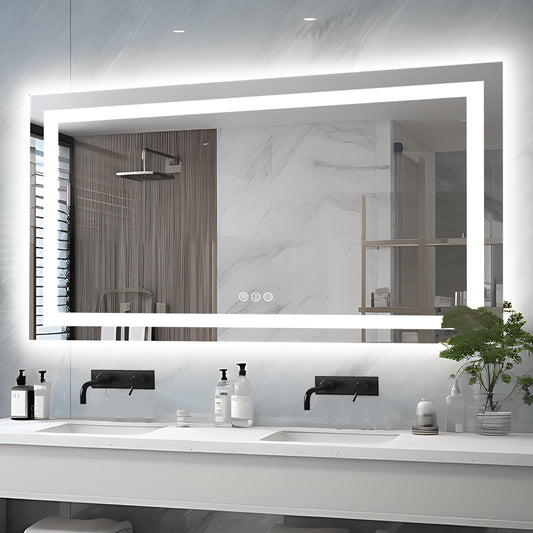 72"x36" Bathroom Mirror with Lights (Front and Backlit), Anti-Fog LED Lighted Bathroom Mirror, Stepless Dimmable Vanity Mirror, 3 Colors Smart Mirror (Horizontal/Vertical)