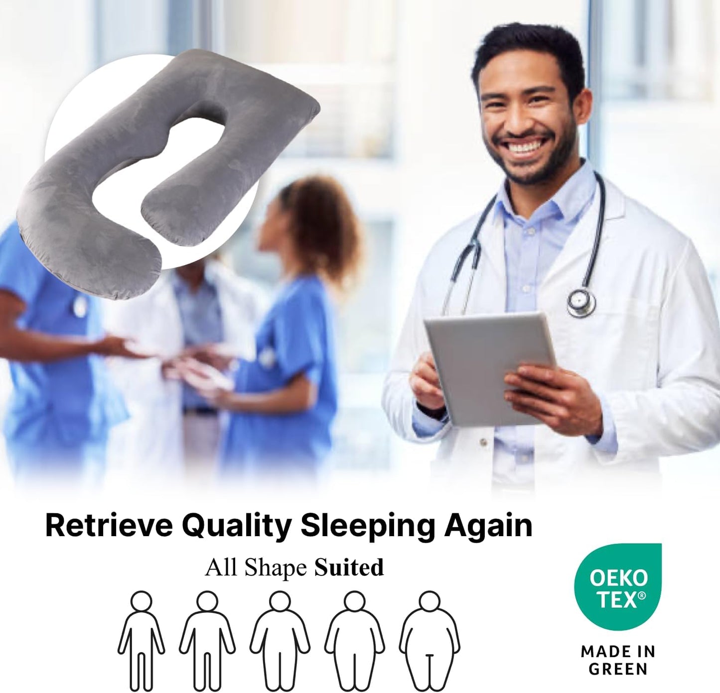 ALLOPERA Pregnancy Pillow, Full Body Maternity Pillow 57 inch, with Removable Washable Cover - Sleep Support for Legs, Back, Neck, Shoulder, HIPS, Belly for Pregnent Women, Velvet Cover(Grey)