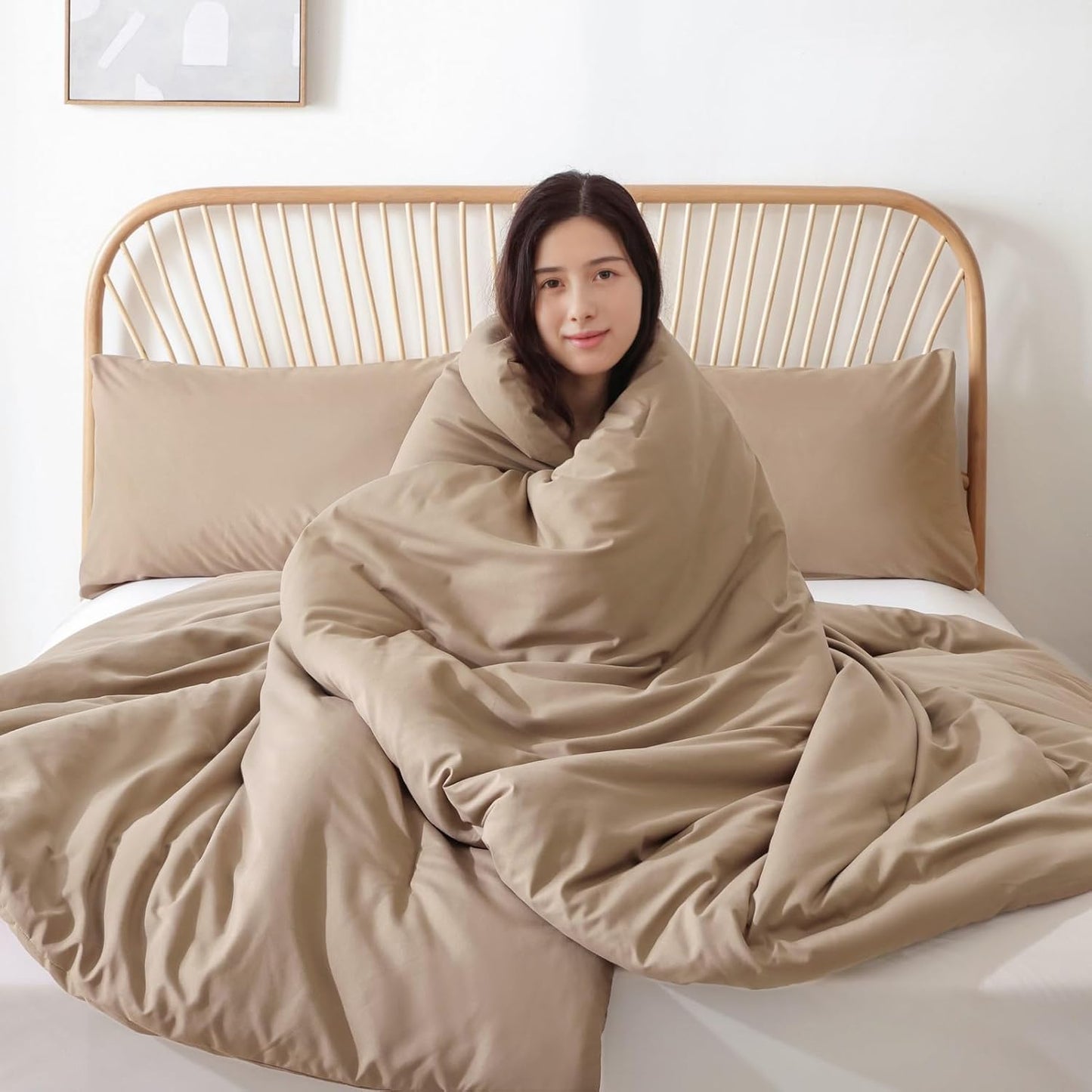 ROSGONIA Comforter Full Size for Girls Boys Teens Taupe Brown, 3pcs(1 Boho Tan Comforter & 2 Pillowcases), Lightweight Dorm Bedding All Season Bed Set