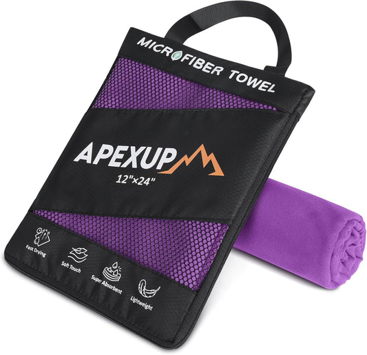 APEXUP Microfiber Travel Towel, Ultra Absorbent Quick Dry Towels, Lightweight Gym Sports Camping Towel for Workout, Yoga, Beach, Shower, Swimming (24"×12", Purple)