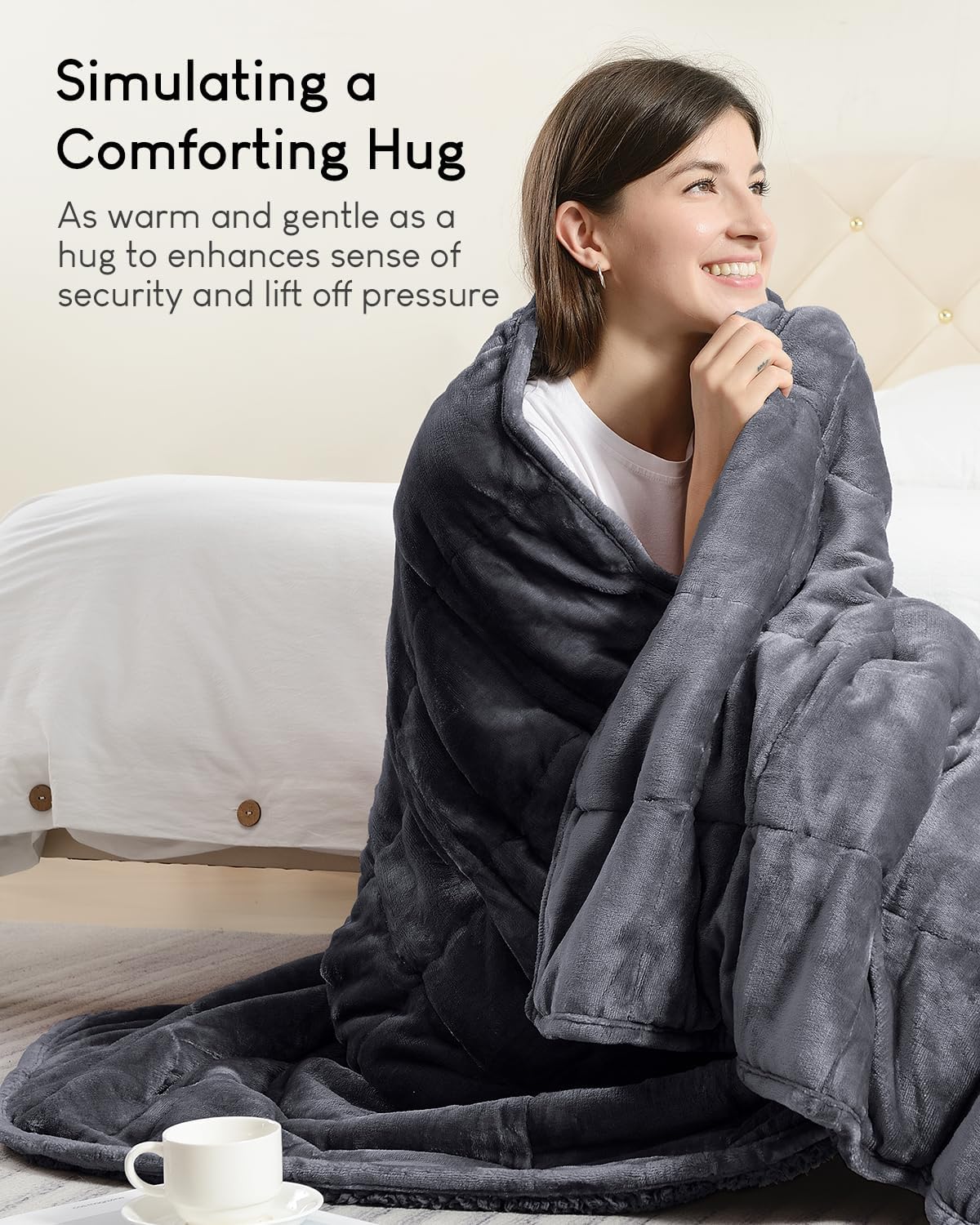 Cottonblue Sherpa Fleece Weighted Blanket 15 lbs for Adult, Soft Fuzzy Sherpa Fleece Weighted Blankets Full Size, Flannel Cozy Heavy Blankets for Sofa Bed, 48 x 72 inches, Dark Grey