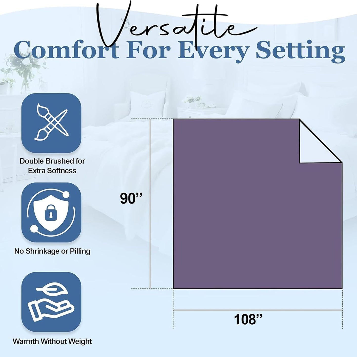 Thermee Micro Flannel King Size Blankets, Lightweight All Seasons Cozy Blanket, Throw Blankets for Home and Living Room, Comfy & Soft Blanket for Couch, Machine Wash, No Pilling - Purple