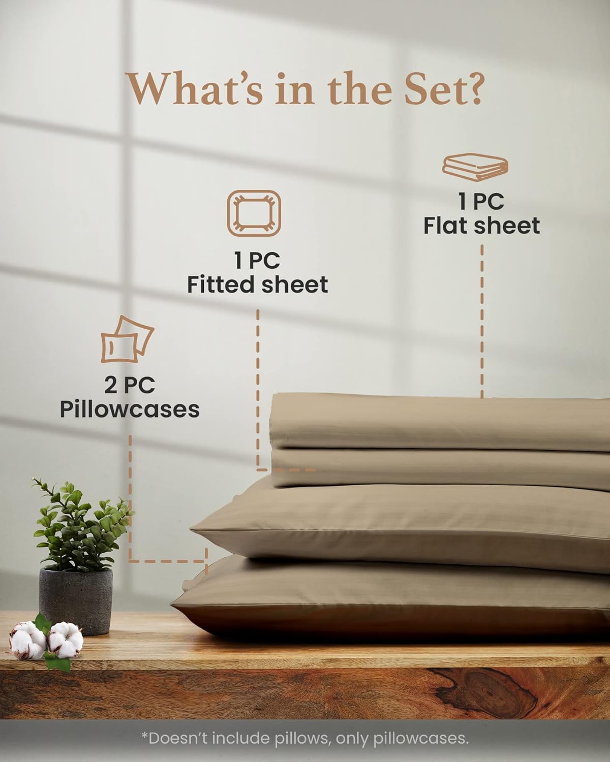 Good Sleep Bedding Twin XL Sheets - 100% Eyptian Cotton Twin XL Sheet Sets, 4Pc, 1000 TC, Twin XL Sheets College Dorm, Luxury Sateen Weave, Bed Sheets Twin XL, 16" Deep Pocket XL Twin Sheet Set, Taupe