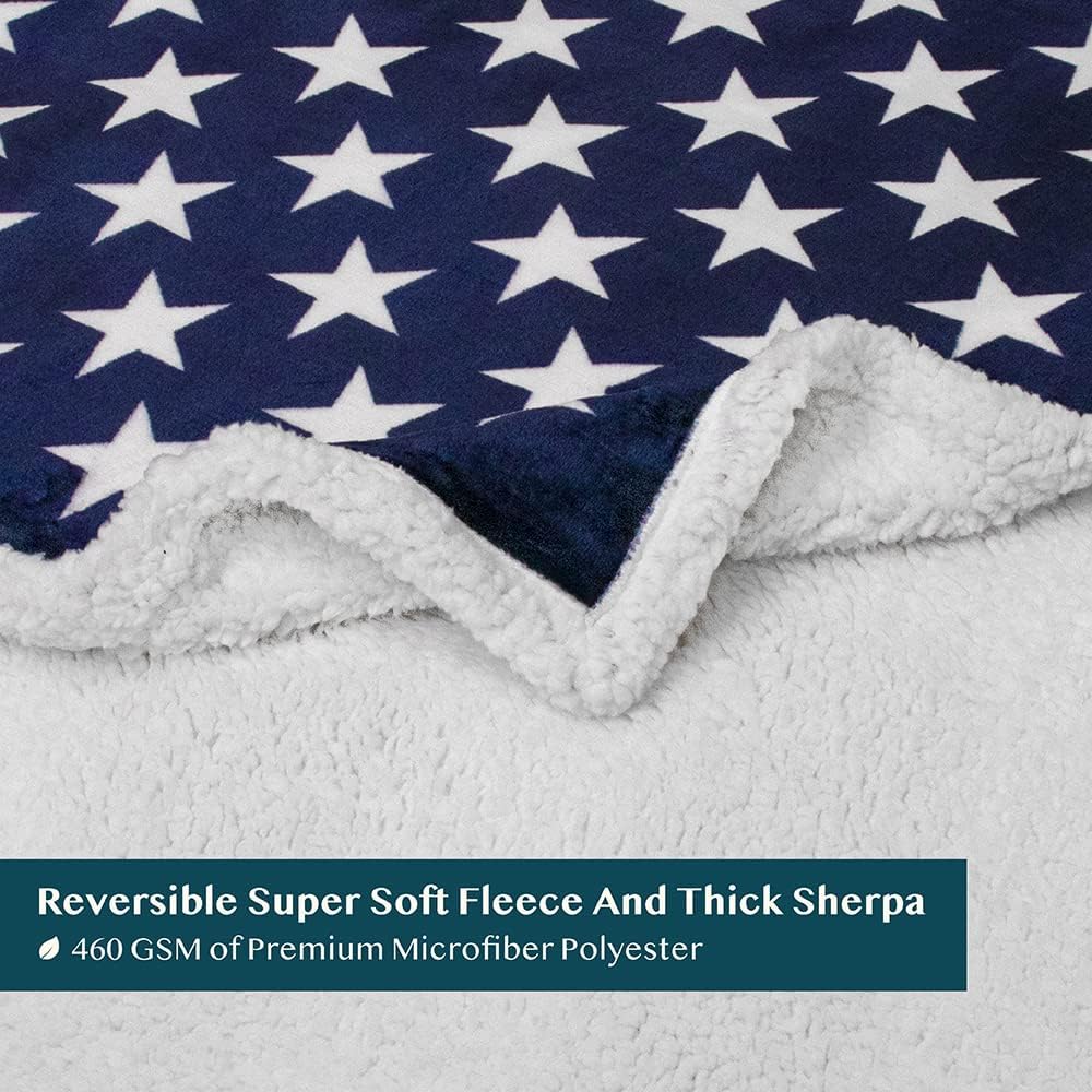 Pavilia Patriotic Blanket - American Flag Throw Blanket for Sofa Couch Bed, Soft Microfiber Sherpa Fleece Reversible, USA Military Veteran July 4th Gift - 50 x 60 Inches