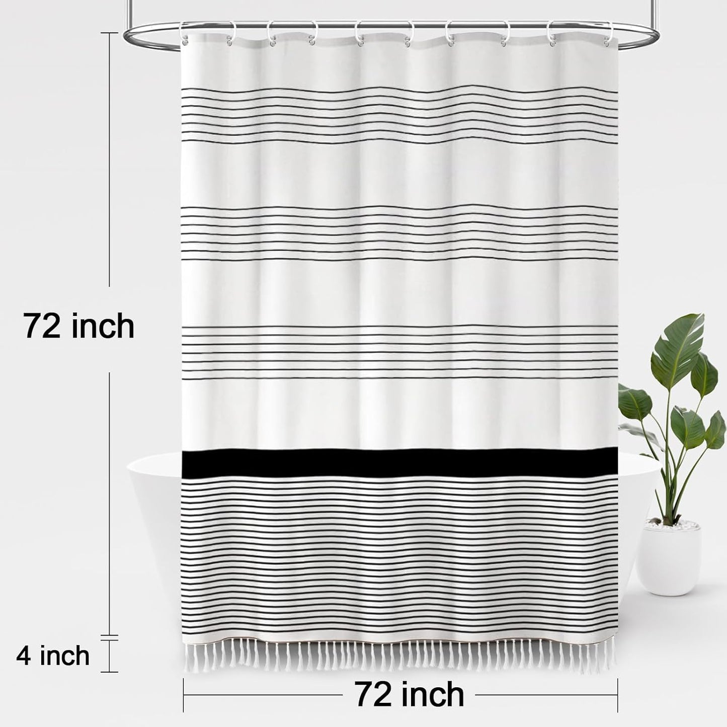 Awellife Black Boho Stripe Shower Curtain for Bathroom with Tassel 72 X 72 Farmhouse Cotton