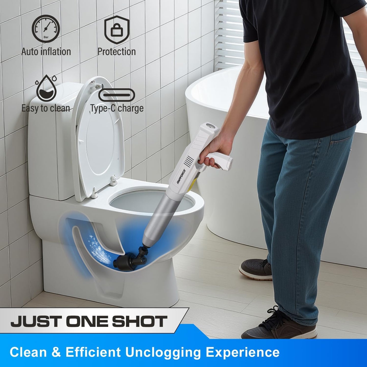 ‌Electric Toilet Plunger for Bathroom, High-Pressure Air Plunger, Heavy-Duty Clog Remover for Toilets, Toilet Drain Unclogger(White)