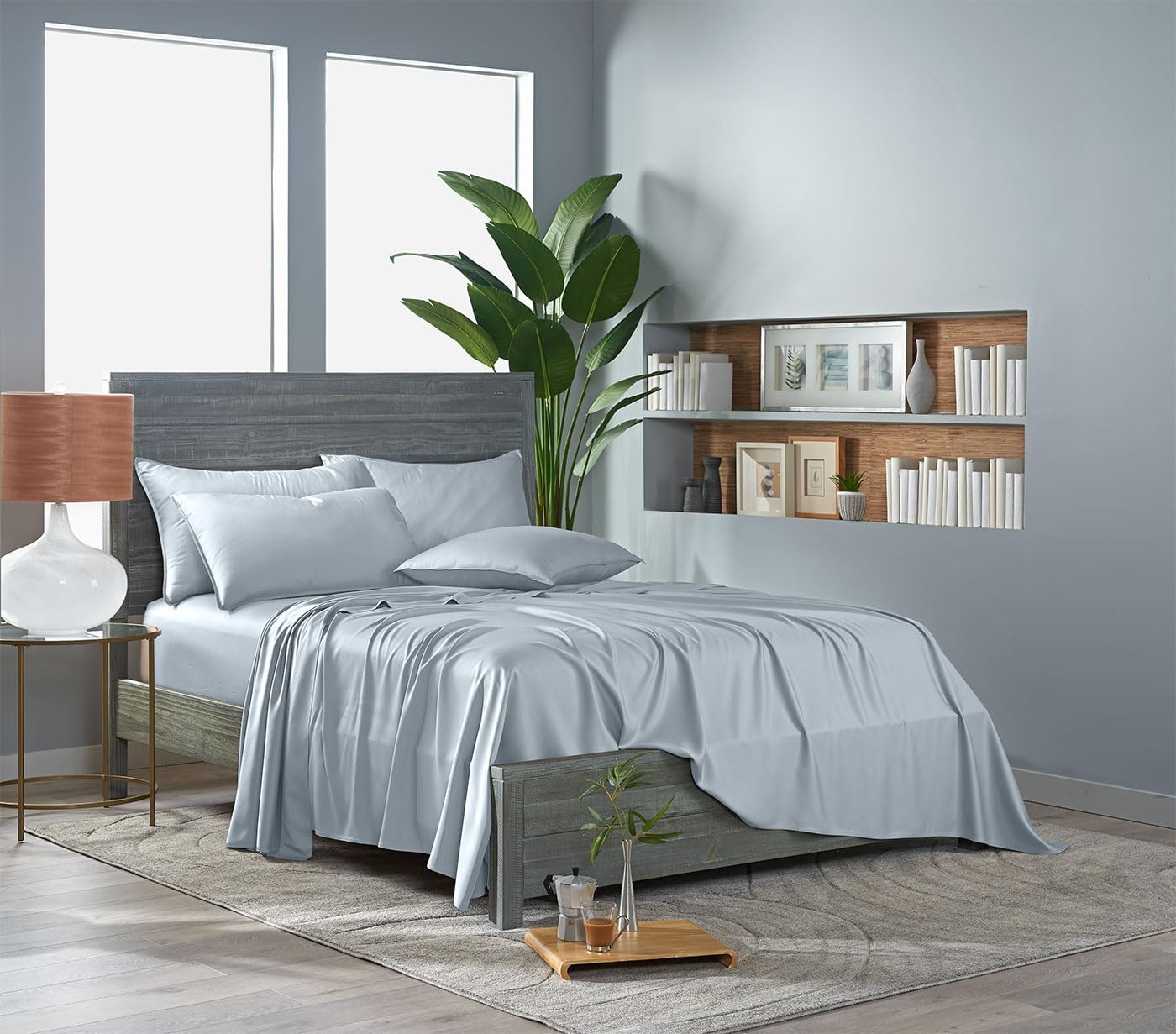 Pure Bamboo Queen Sheets, Genuine 100% Organic Viscose Derived from Bamboo Bed Sheet Set, Luxuriously Soft & Cooling, Double Stitching, Lifetime Quality Promise (Queen, Glacier)