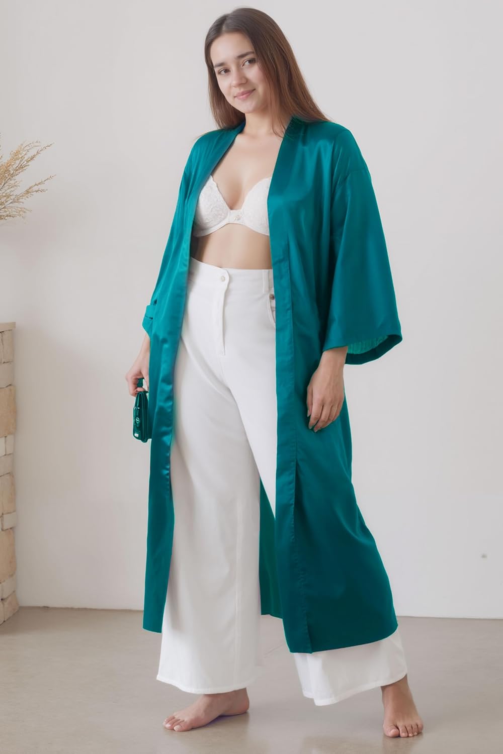 PRODESIGN Satin Kimono Robe Women Long Silky Kimono Bathrobe Sleepwear Wedding Bridesmaid Robe