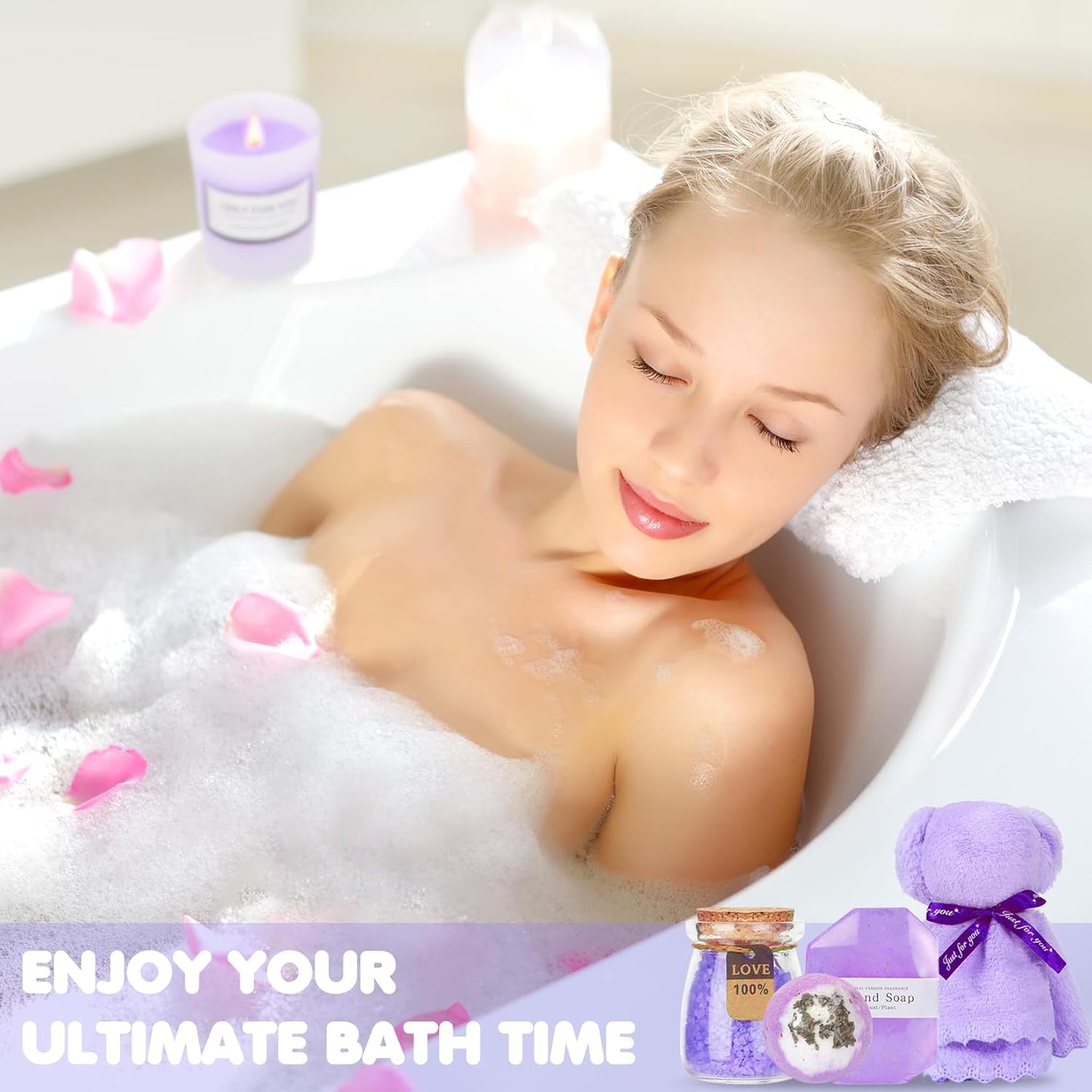 Gifts for Mom, Birthday Gifts for Women, Relaxing Spa Gifts Care Package with Luxury Flannel Blanket, Light-Up Rose Flower, Unique Mothers Day Gifts for Mom, Wife, Grandma, Sister, Friends