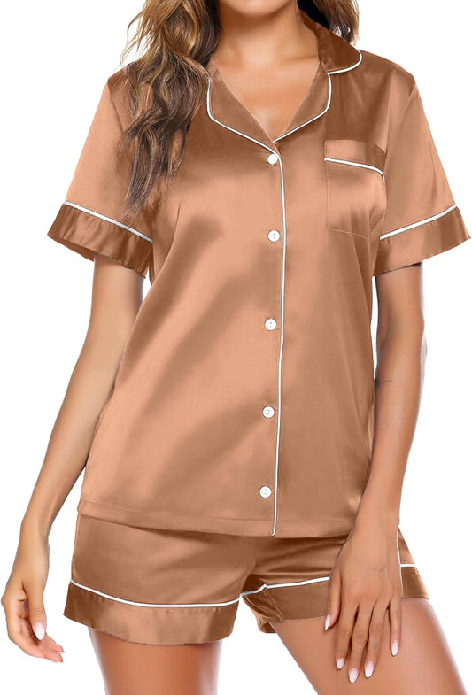 Ekouaer Pajamas for Women Set Silk Satin Pjs Shorts Sleepwear 2 Piece Loungewear S-XXL