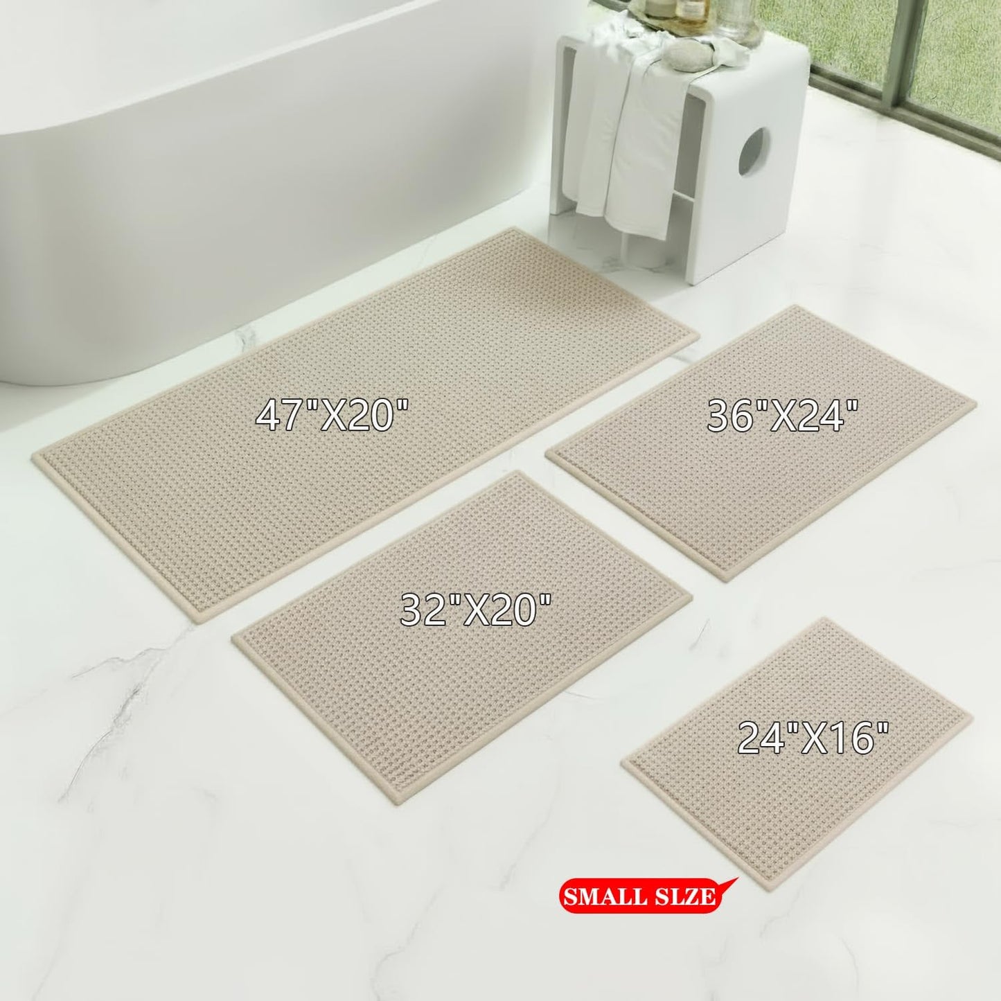 Bathroom Rugs Non Slip Washable, Super Absorbent Thin Bath Mat for Small Quick Dry Low Pile Bathroom Rug,(Khaki, 32″x20″)