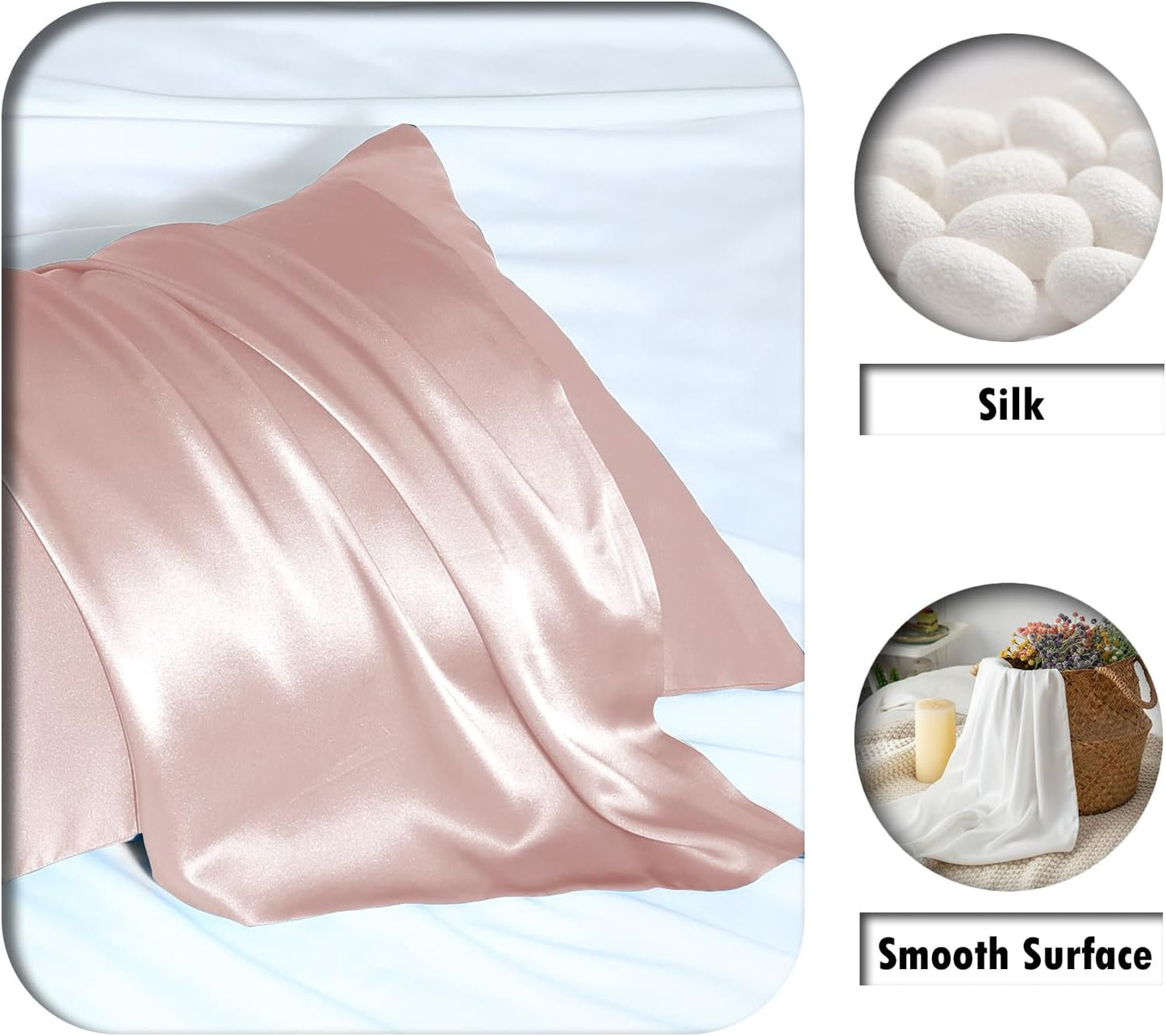 Silk Pillow Cases 2 Pack Soft Breathable and Sliky King Size Pillow Cases Set of 2,Natural Mulberry Satin Silk Pillowcase with Hidden Zipper for Hair and Skin (Coral,20"X 36",2pcs)