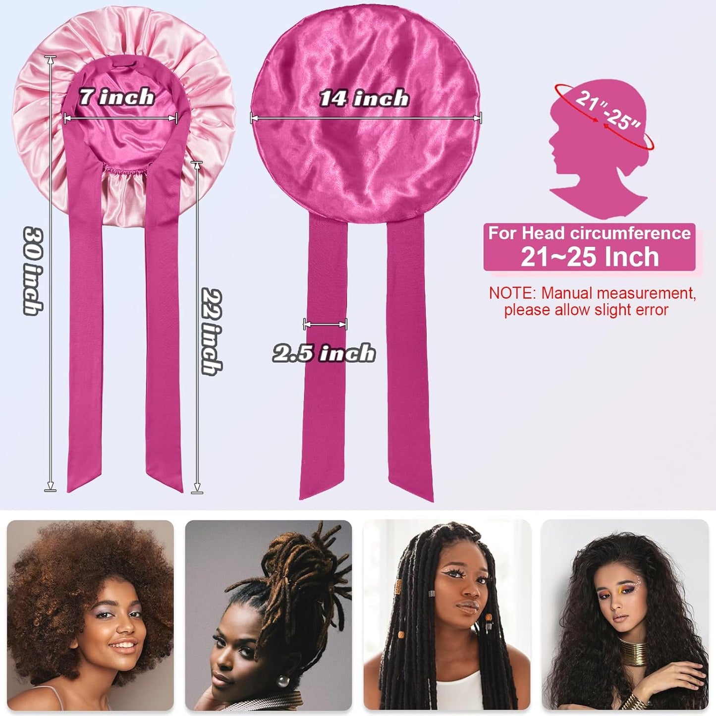 Double Layered Silk Satin Bonnet with Tie for Sleeping Black Women, Wide Band Large Hair Wrap Sleep Cap for Curly Hair Braid