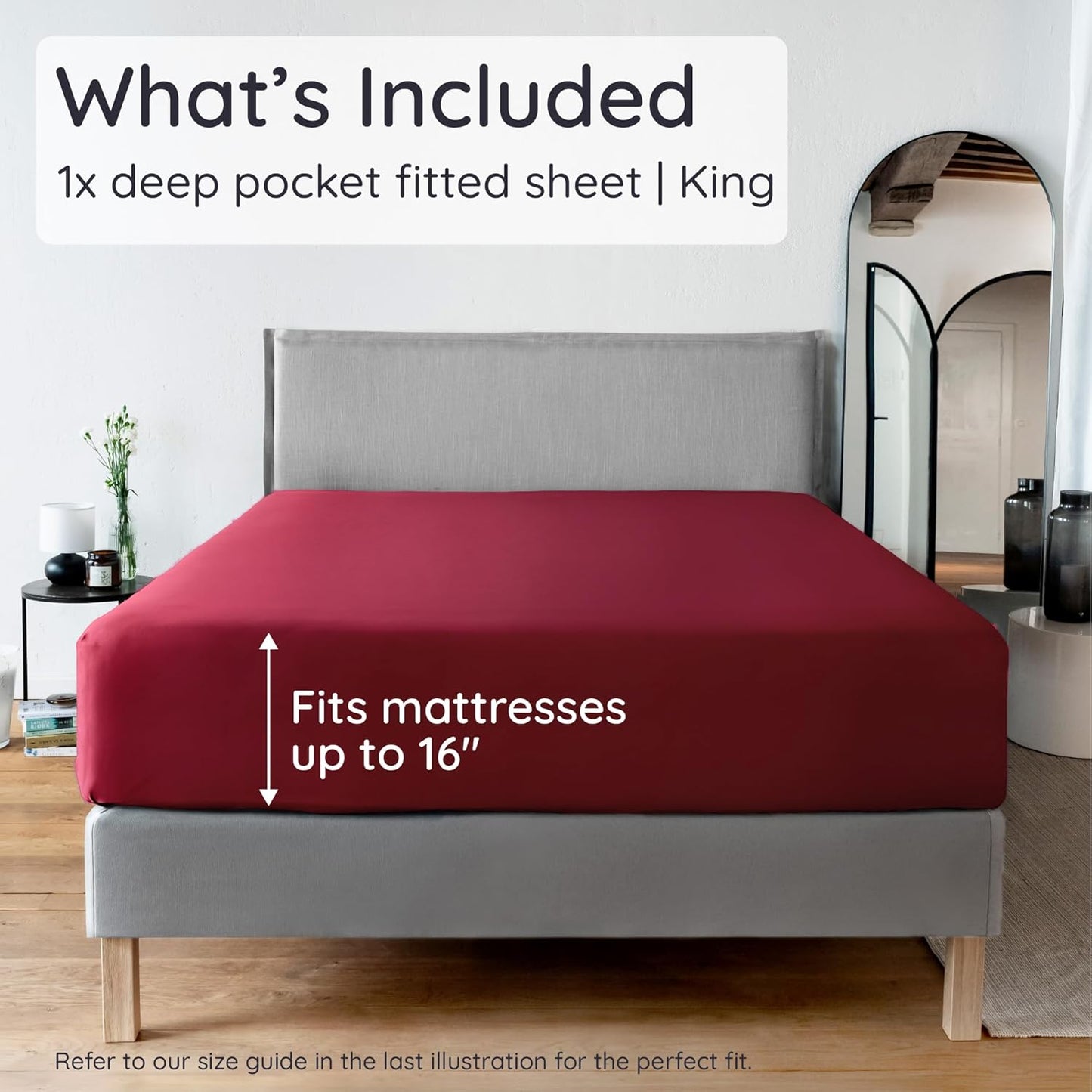 Bambaw 100% Viscose Derived from Bamboo King Size Fitted Sheet, Cooling, Deep Pocket, Burgundy