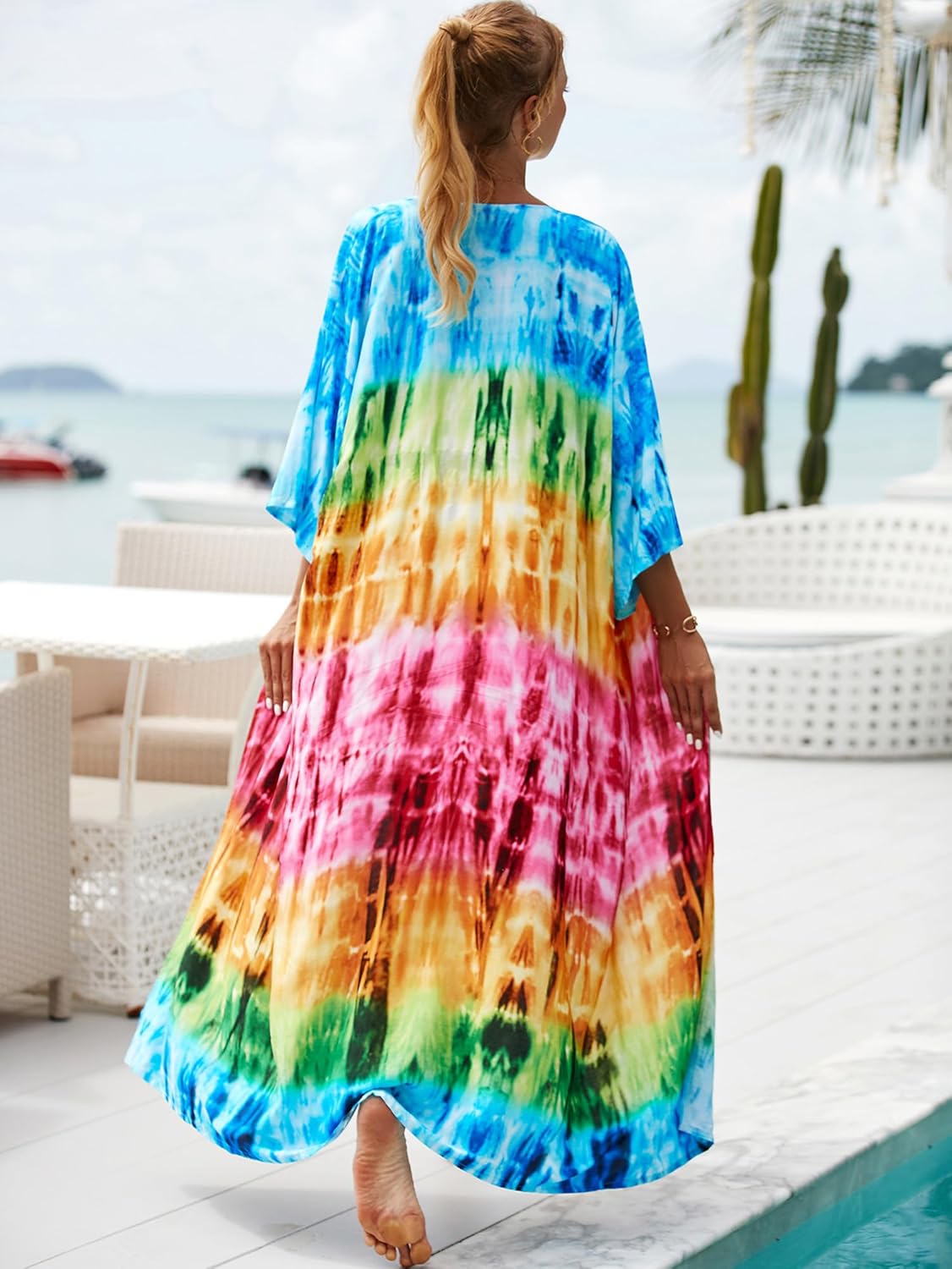 Women Casual Open Front Lightweight Cardigan Long Beach Kimono Cover Up