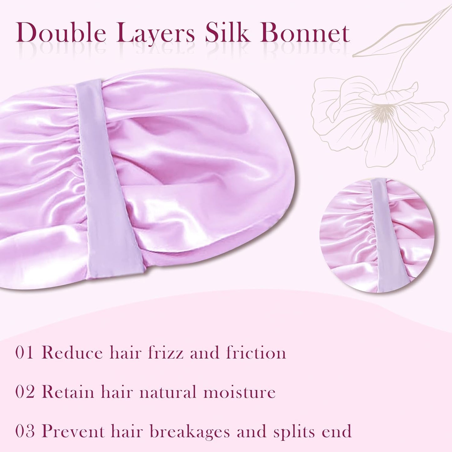 Chloven Mulberry Silk Bonnet for Sleeping Women - Larger Double Layer Silk Hair Wrap Bonnet for Curly Long Hair with Tie Band