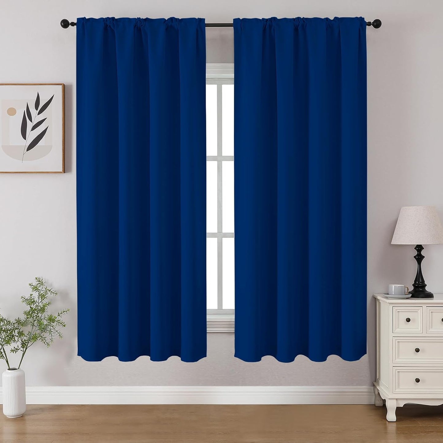 CUCRAF Royal Blue Blackout Curtains 54 inch Length 2 Panels Set, Rod Pocket Room Darkening Drapes for Bedroom Living Room, Insulated Thermal Light Blocking Window Curtain (W52 x L54 Inch)
