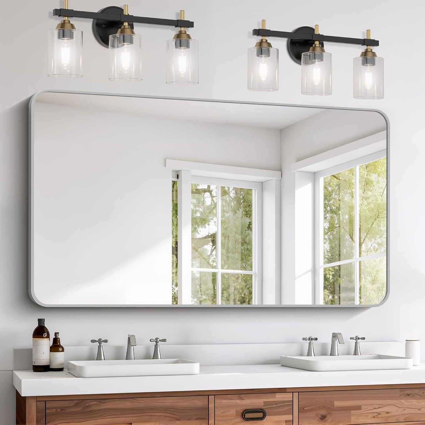 FORBATH 55x36 Inch Silver Bathroom Mirror for Over Sink, Large Rectangular Wall Mirror with Metal Frame, Rounded Corners for Bathroom, Bedroom, Entryway Decor (Horizontal or Vertical)