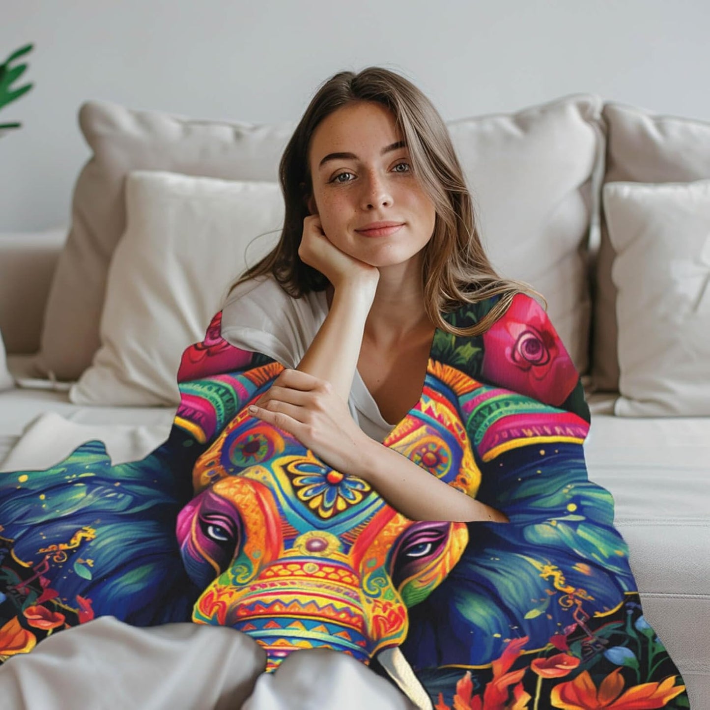 Elephant Throw Blanket, Elephant Birthday Gifts for Women and Men, Lightweight Fleece African Home Decor, Printed, Washable, No-Pilling, 50x60 inches