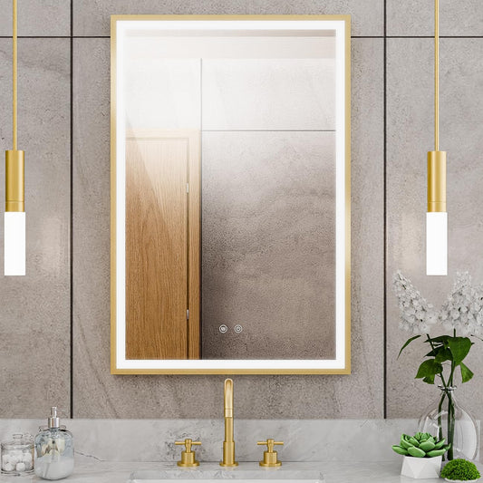 DreamLine Brilliance 36 in. H x 24 in. W Rectangular Light-up Mirror, Brushed Brass